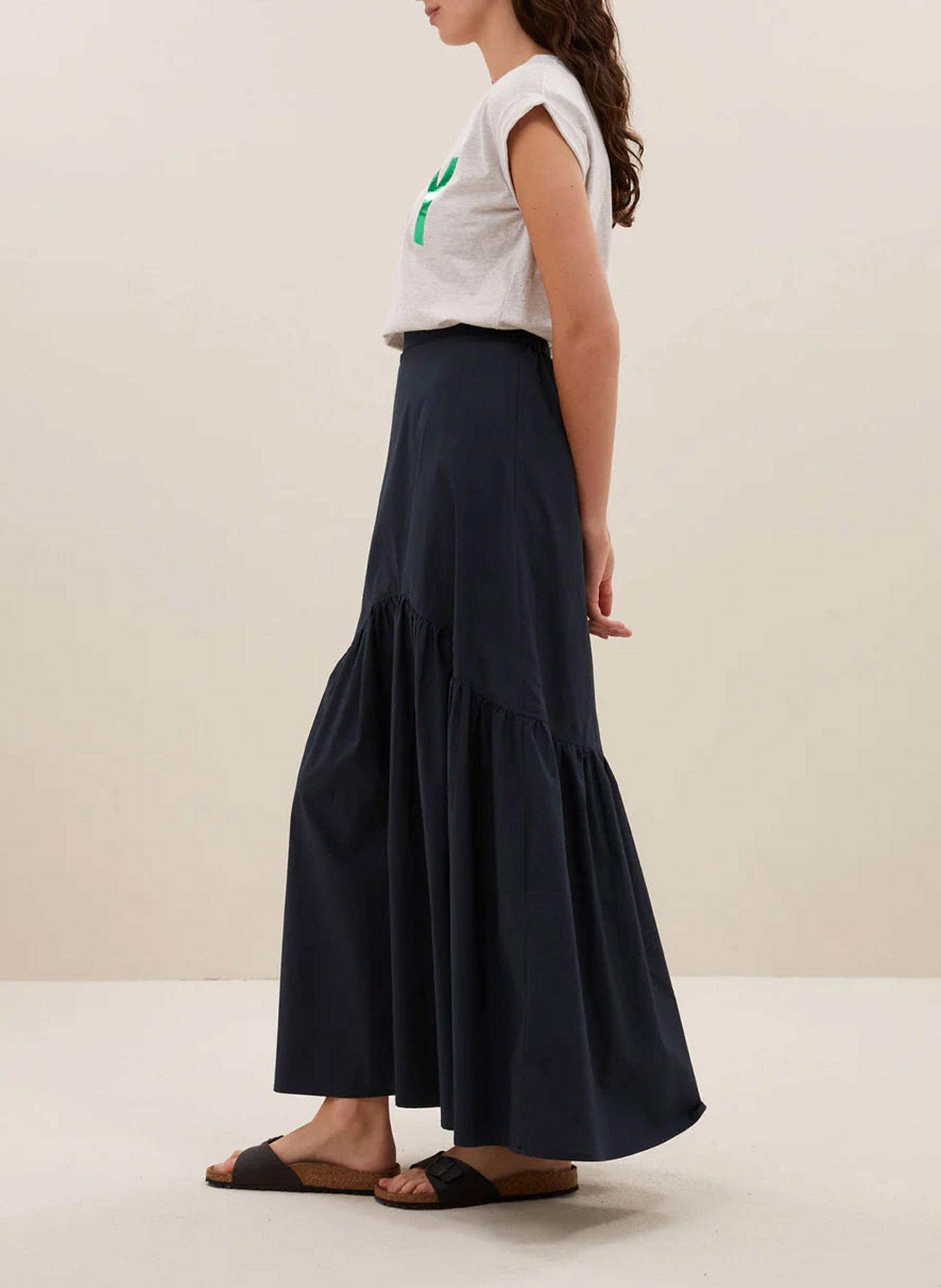 Jupe longue évasée à plis BY BAR Bleu