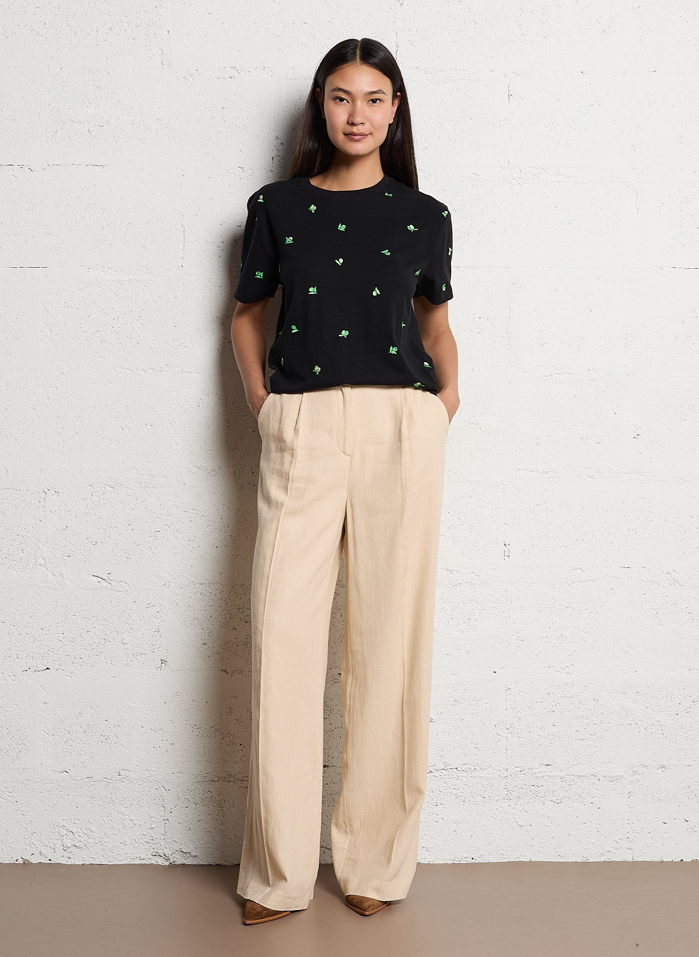 Wijde bandplooibroek van linnenmix FABIENNE CHAPOT Beige