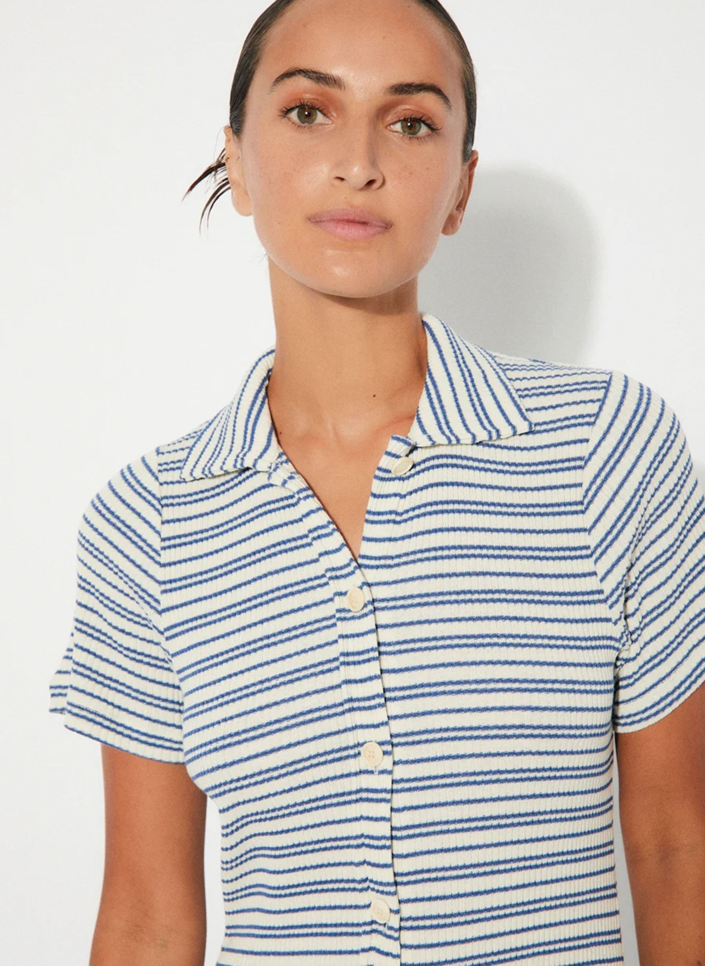 Robe midi en fibres recyclées à rayures RITA ROW Bleu