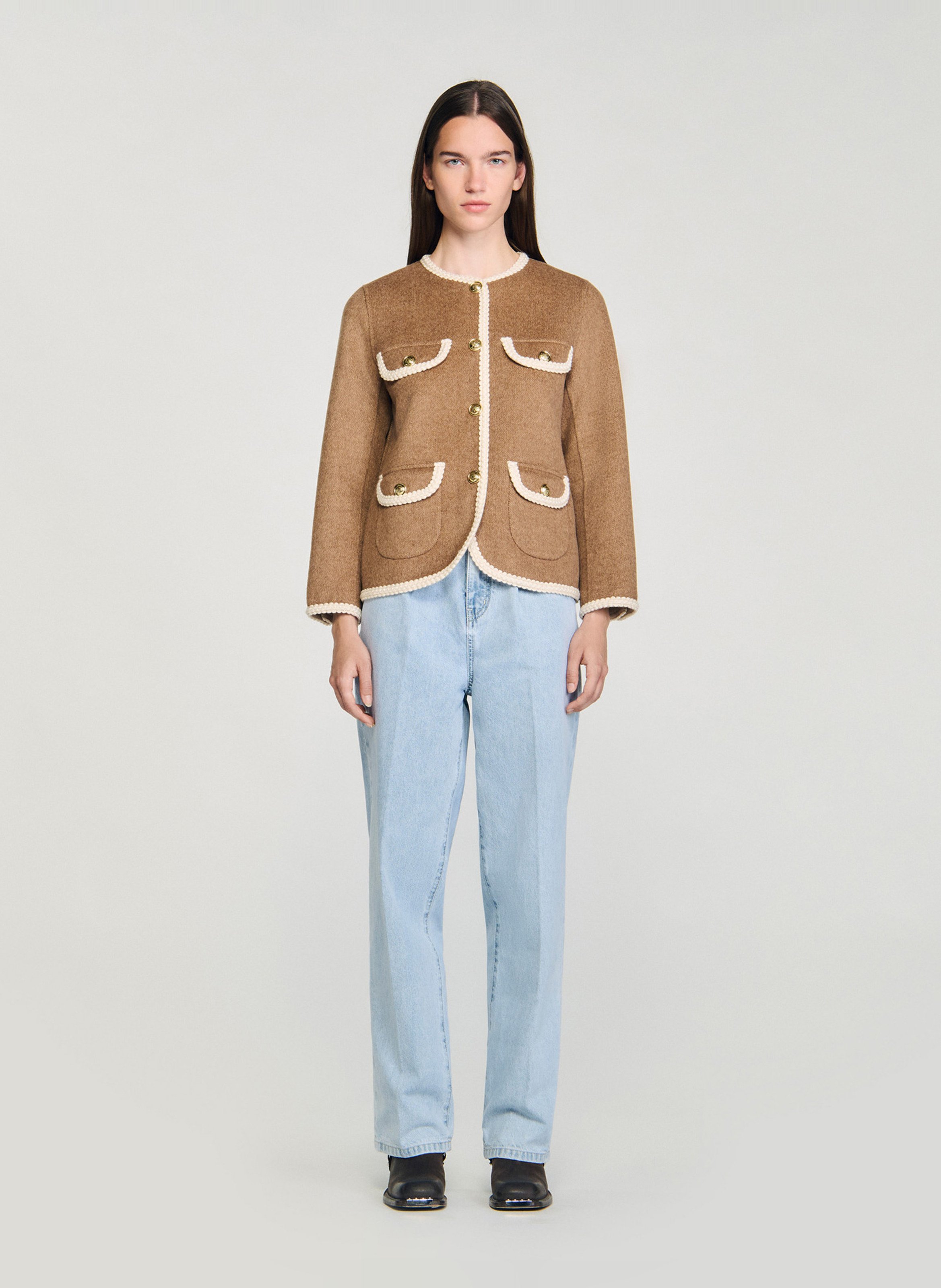 Jas van alpacawol SANDRO Bruin