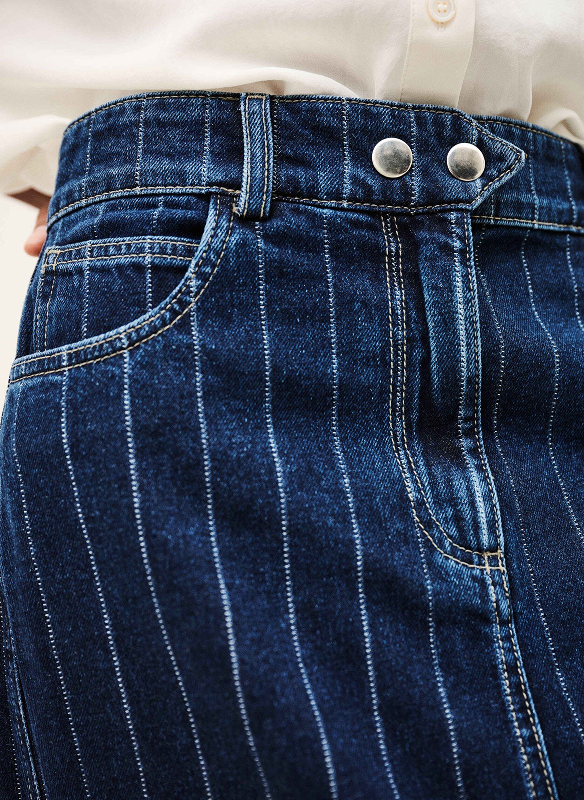 Jupe midi en coton rayé BA&SH Bleu