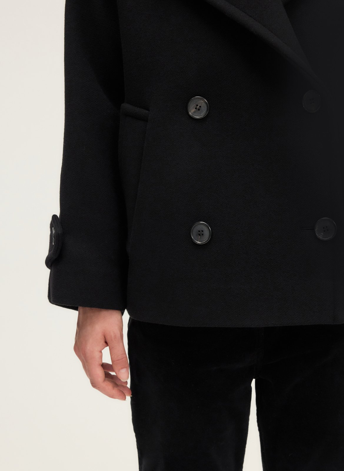 Manteau col chemise en laine mélangée Noir