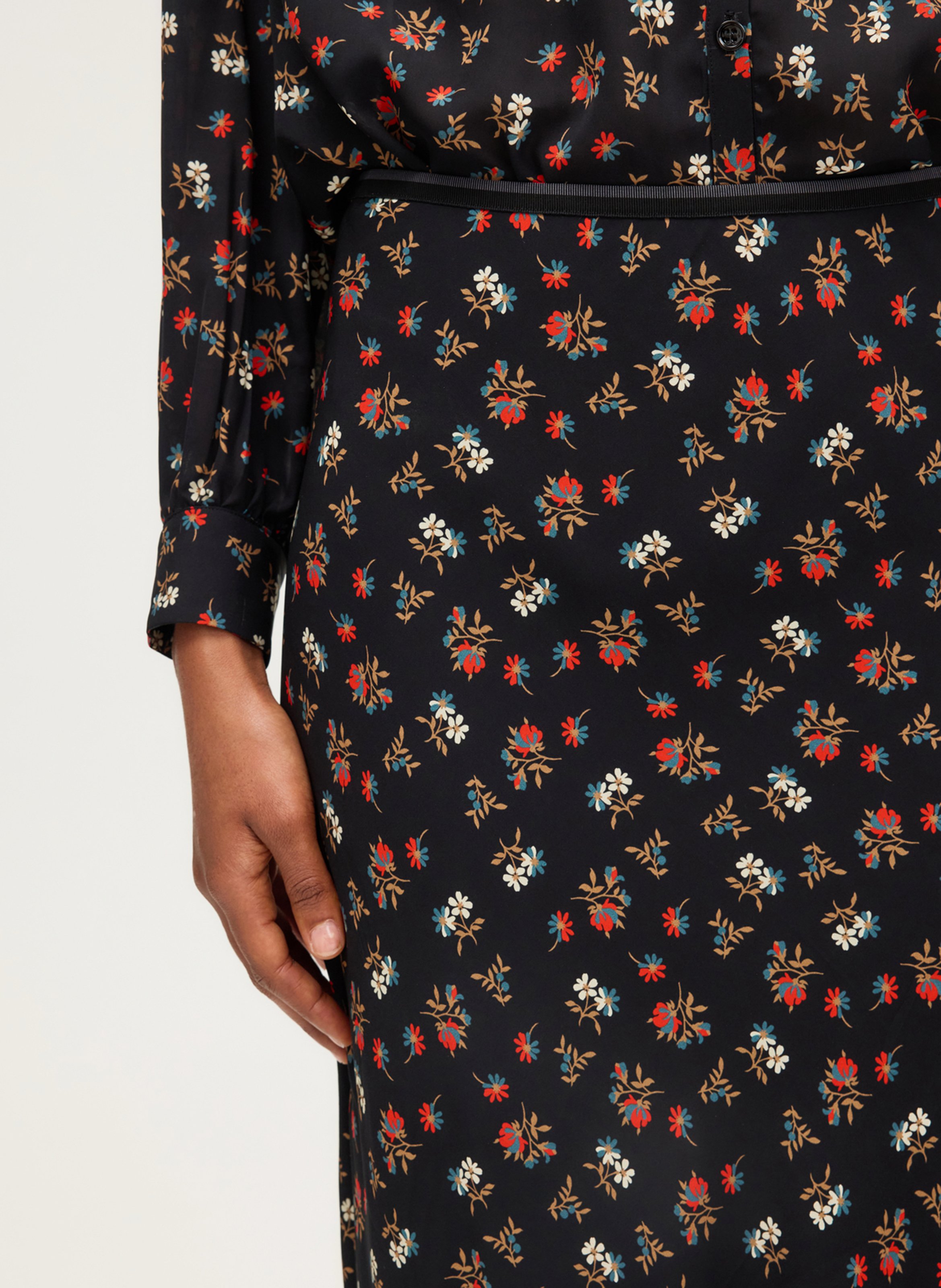 Lange rok met bloemenprint PABLO Zwart