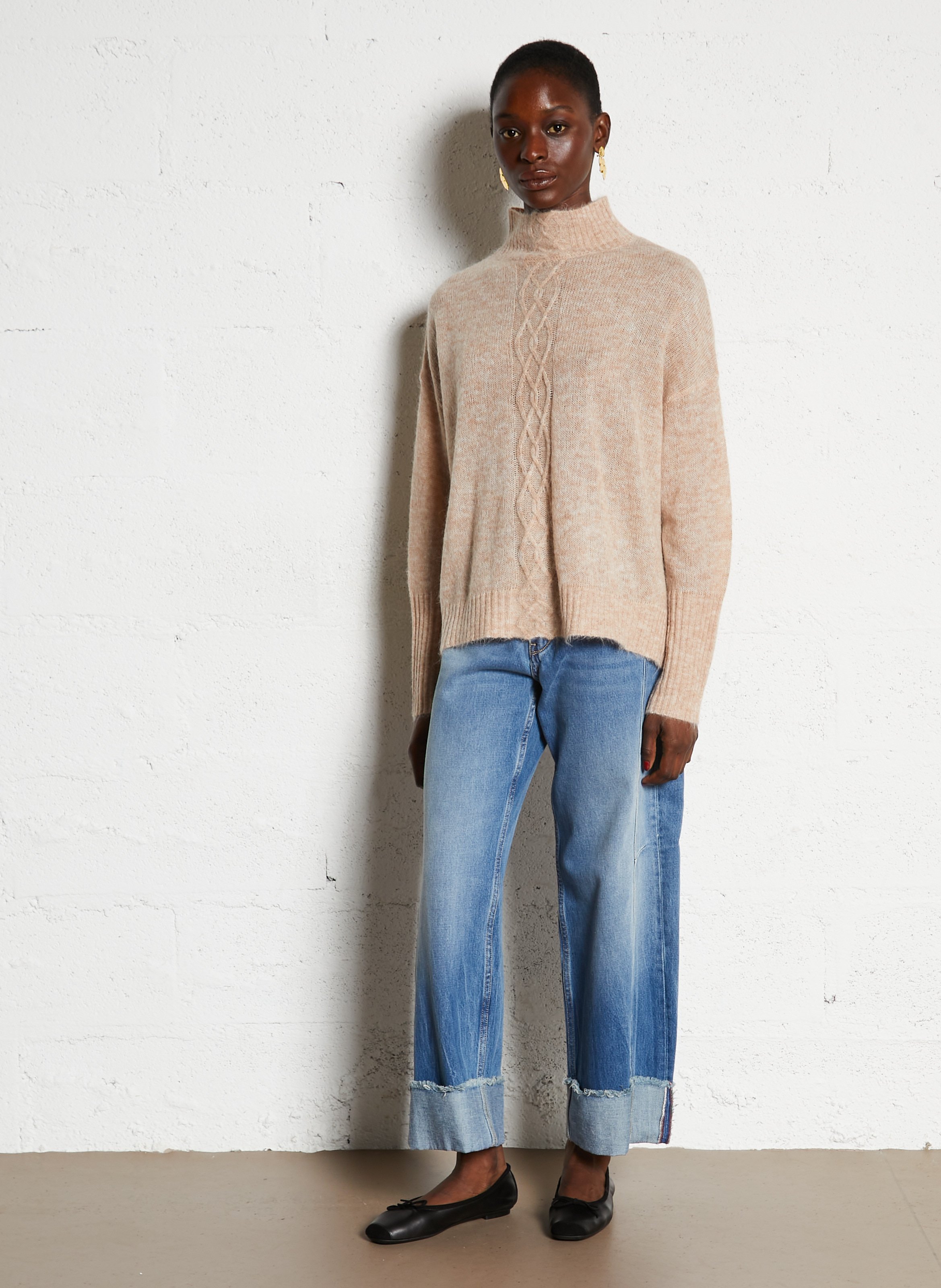 Round-neck mixed-knit cardigan BELLA JONES Beige