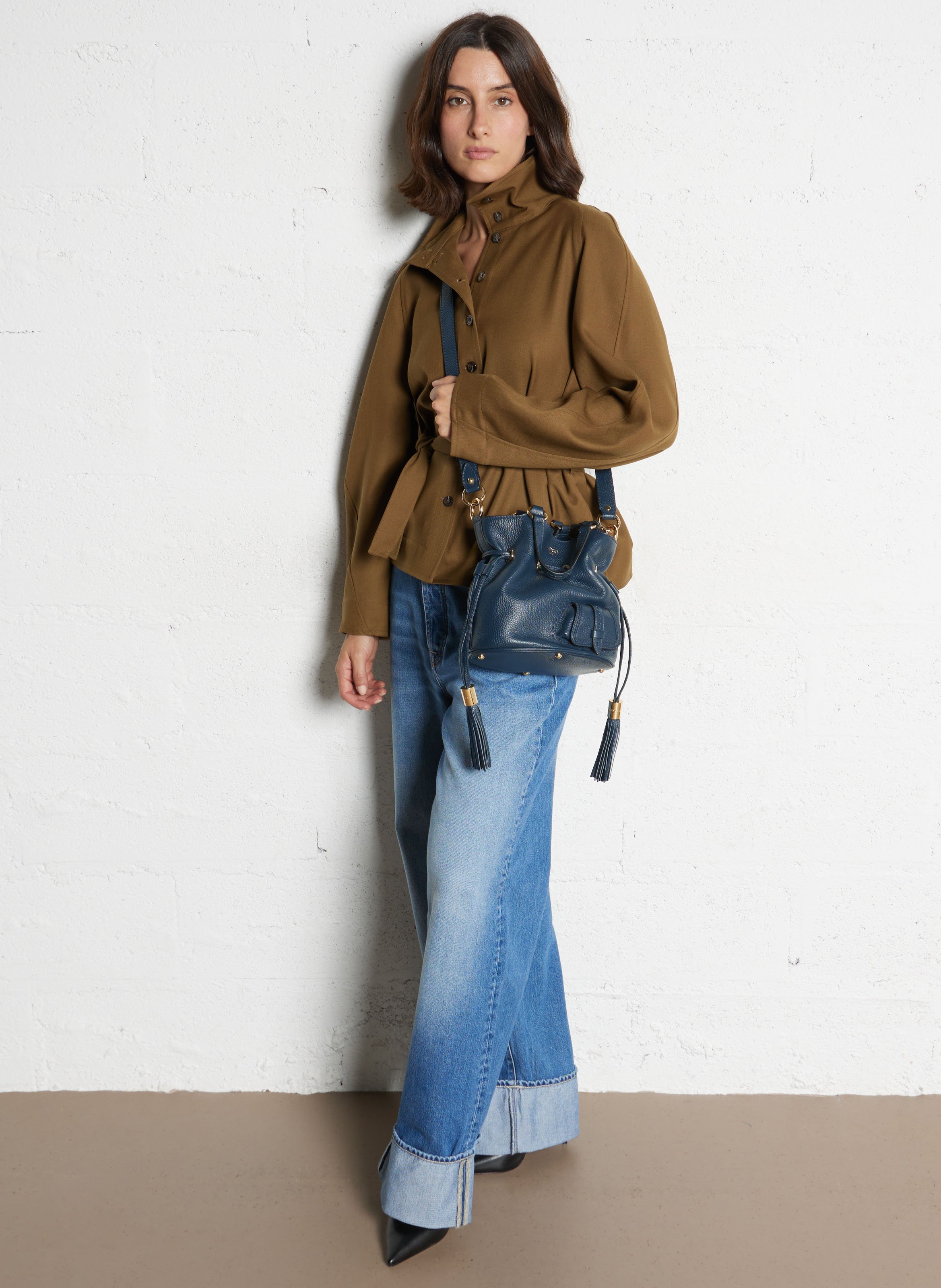 Sac seau en cuir grainé LANCEL Bleu