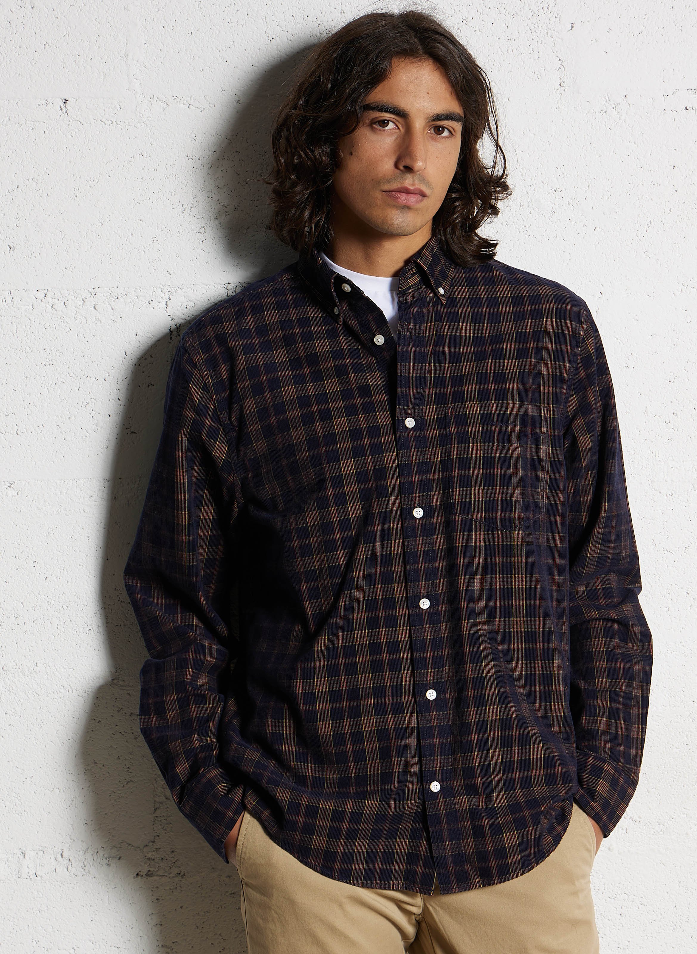 Straight shirt with American collar in checkered corduroy GANT Blue