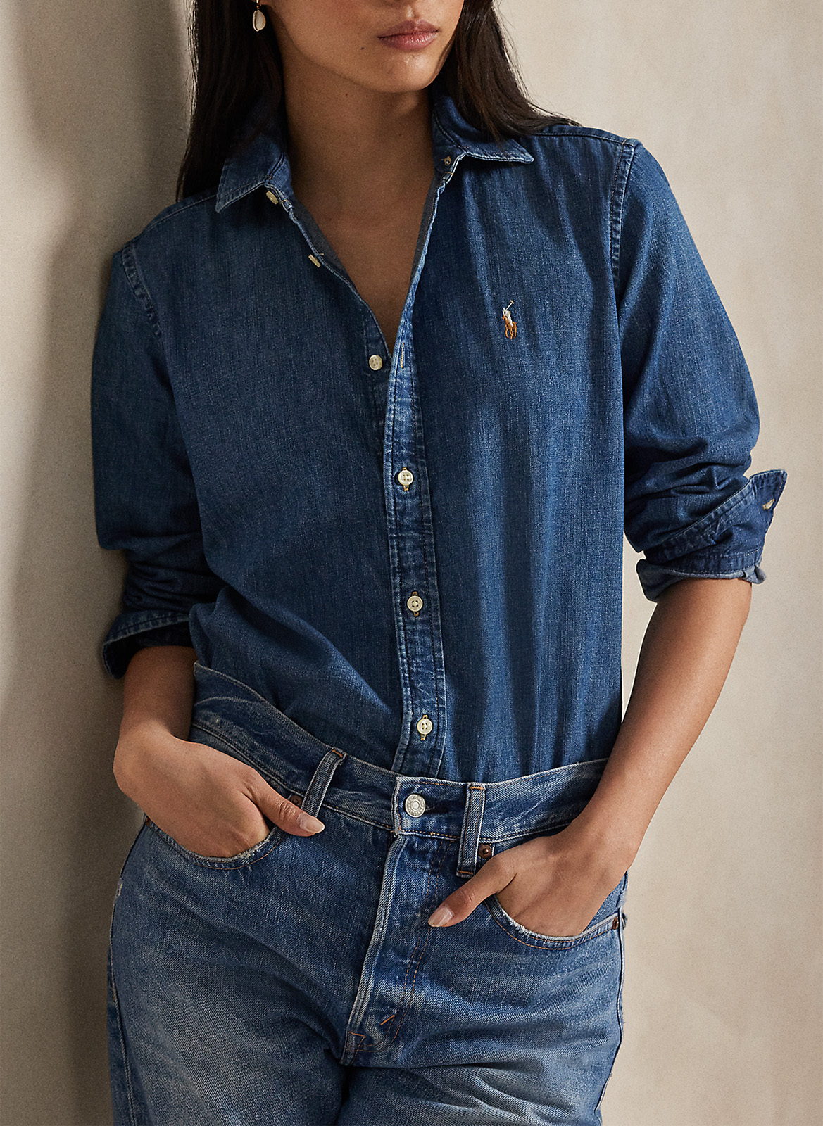 Fitted denim shirt in cotton POLO RALPH LAUREN Blue