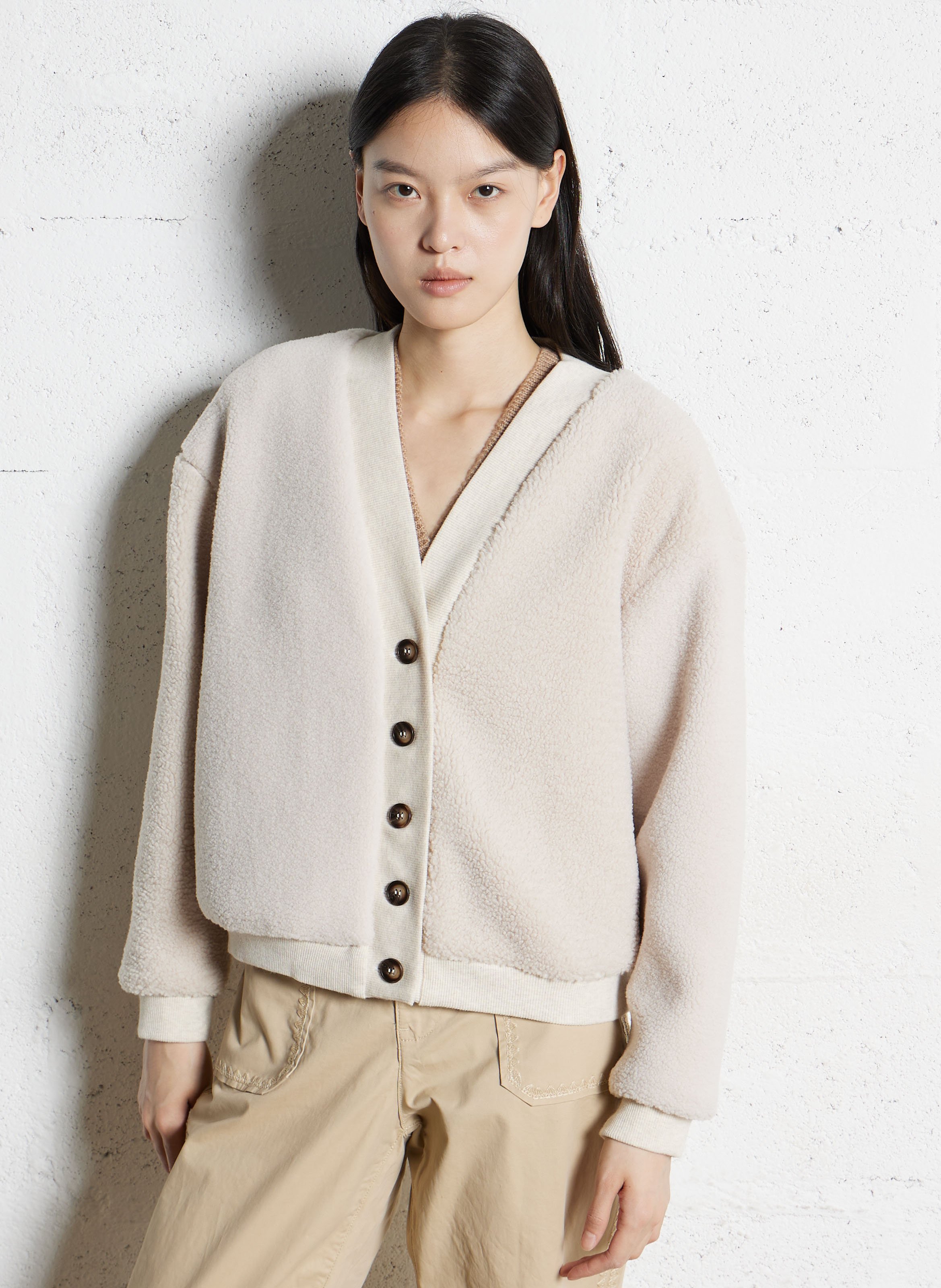 Cardigan droit en sherpa I CODE Blanc