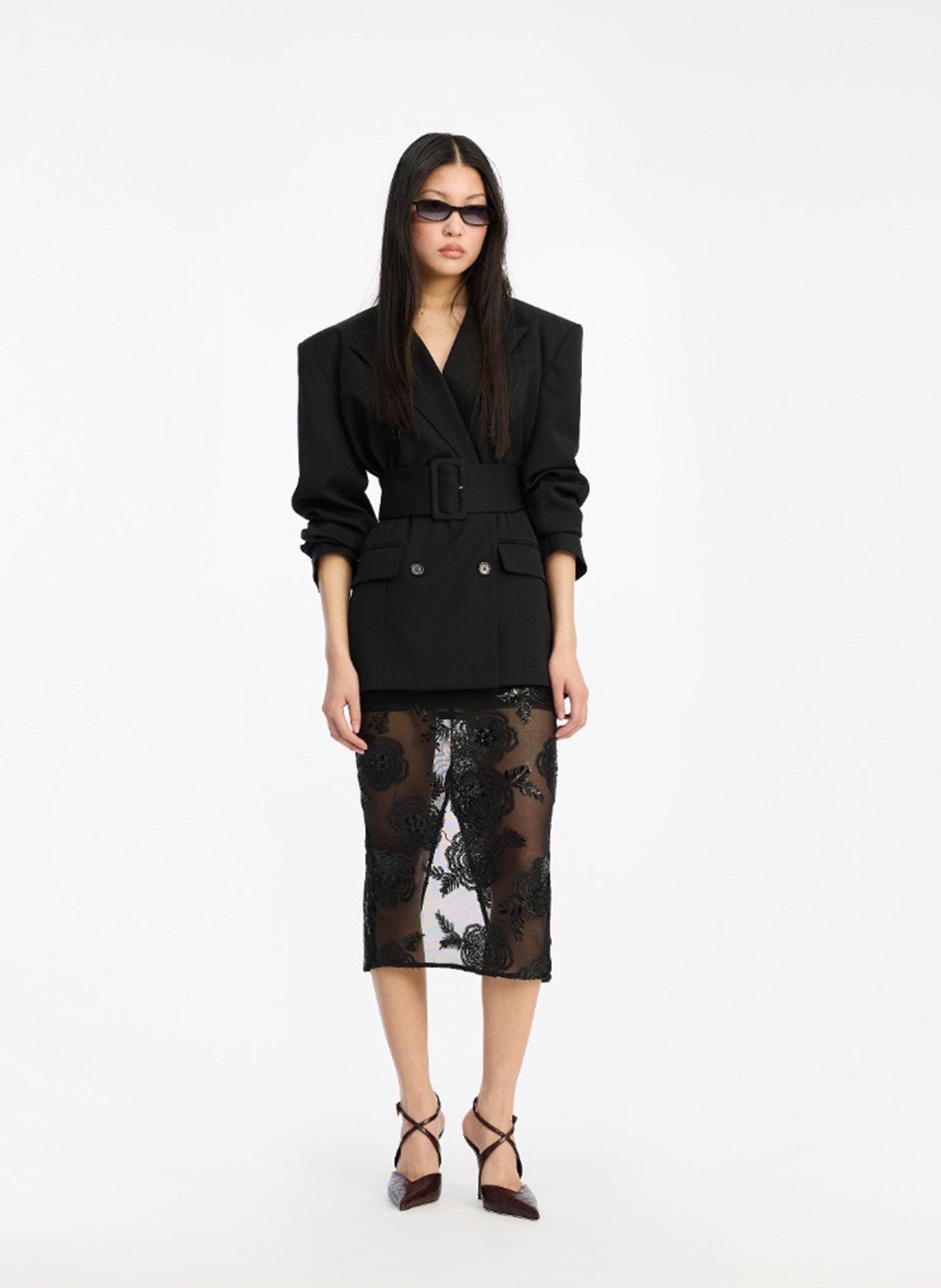 Jupe midi à sequins ROTATE Noir