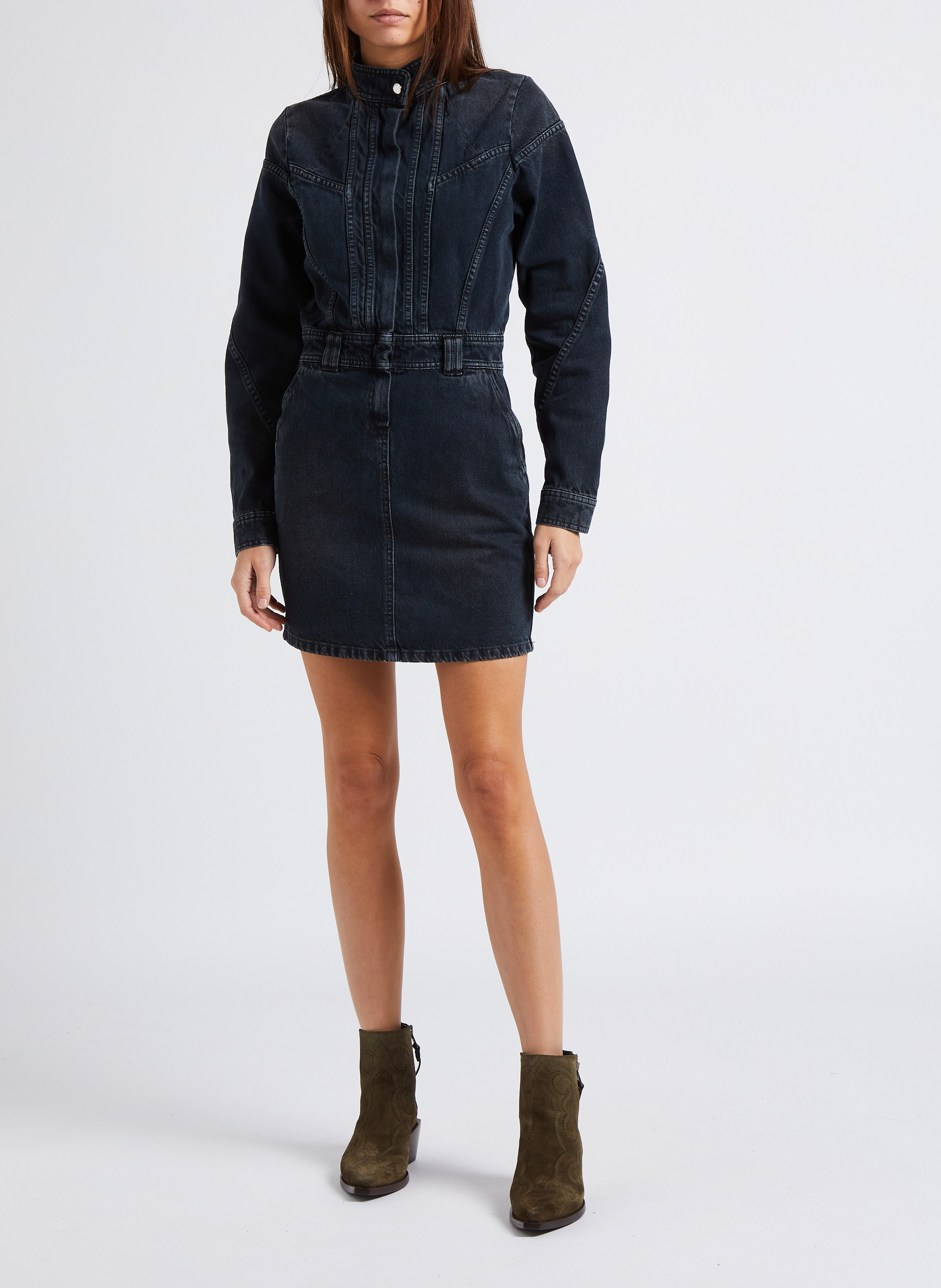 Korte jurk met opstaande kraag in denim IRO Zwart