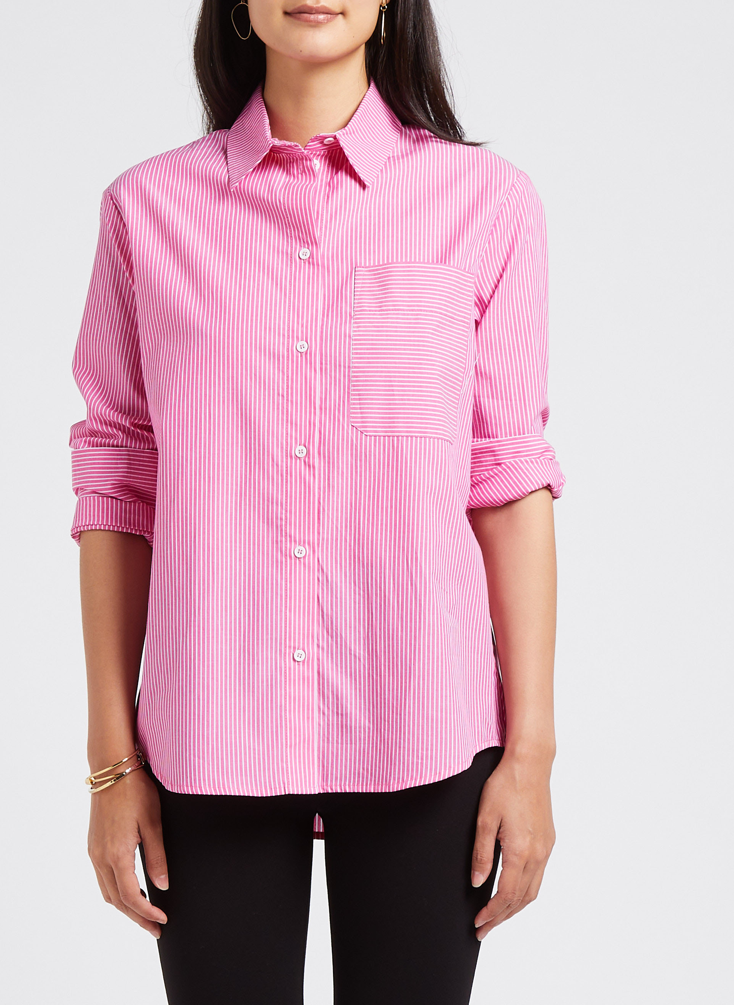 Recht, gestreept, katoenen overhemd met klassieke kraag COLLECTORS CLUB Roze