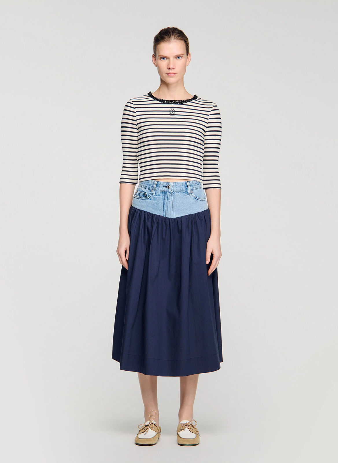 Gestreept T-shirt in marinelook met lange mouwen SANDRO Blauw