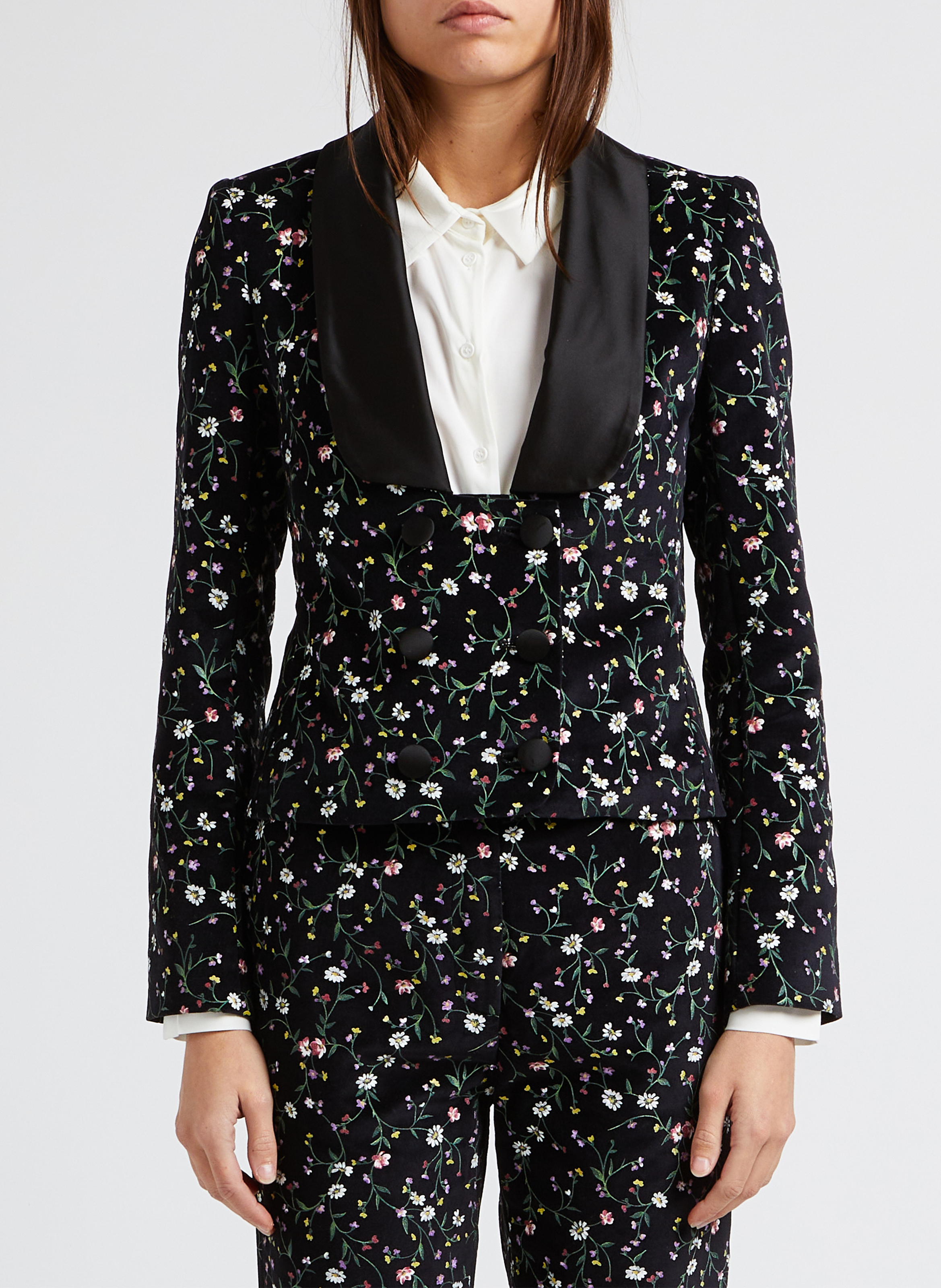 Short fitted print cotton jacket with shawl collar PAUL AND JOE Black