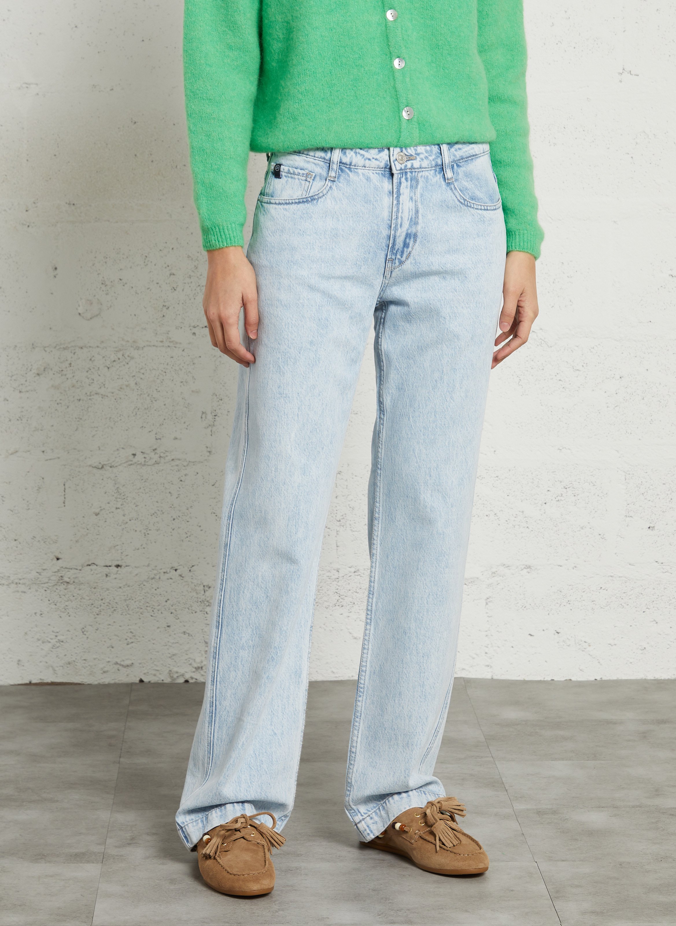 High-rise straight cotton-blend jeans LE TEMPS DES CERISES Blue