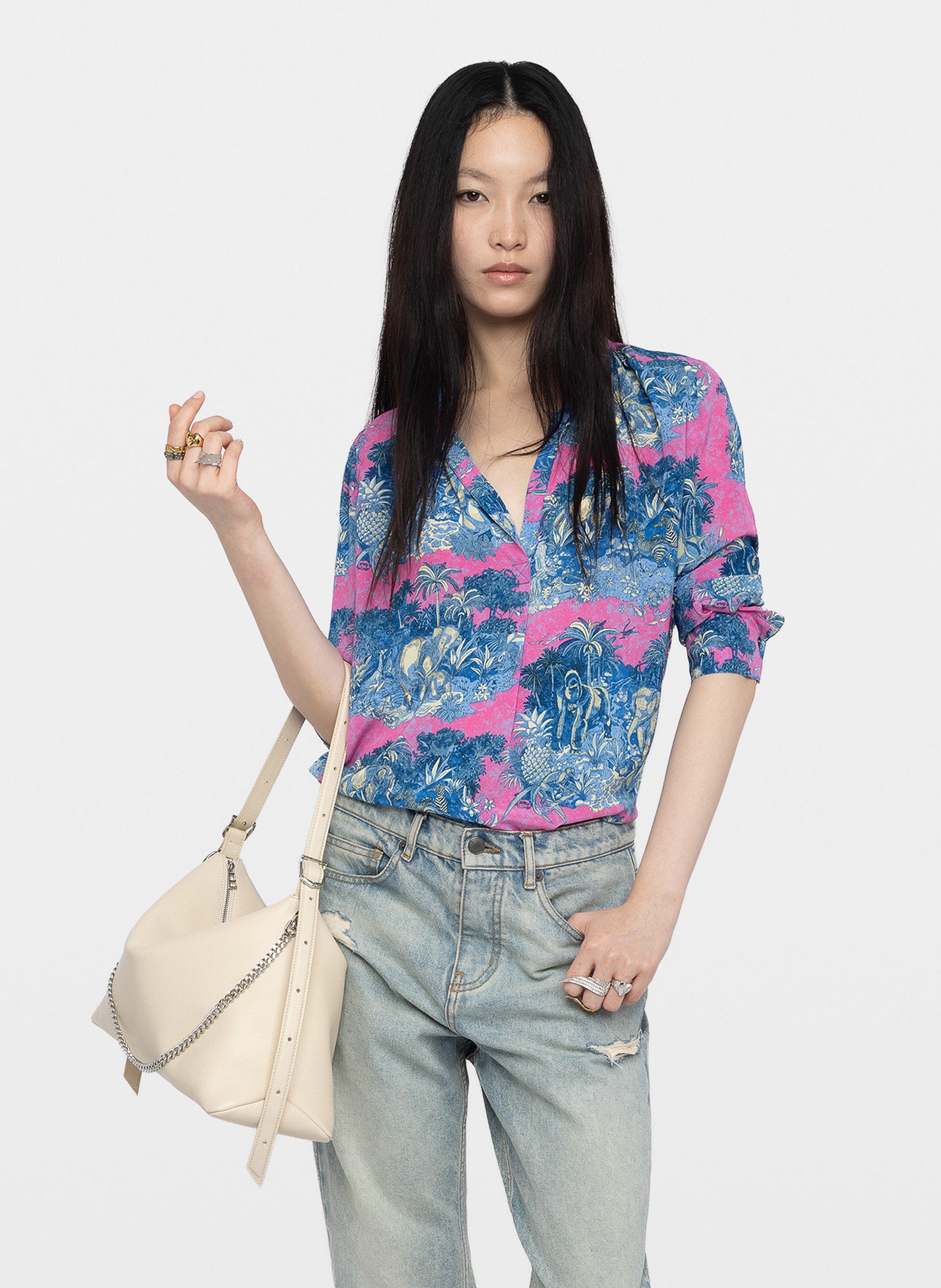 Blouse droite col V imprimée ZADIG&VOLTAIRE Rose