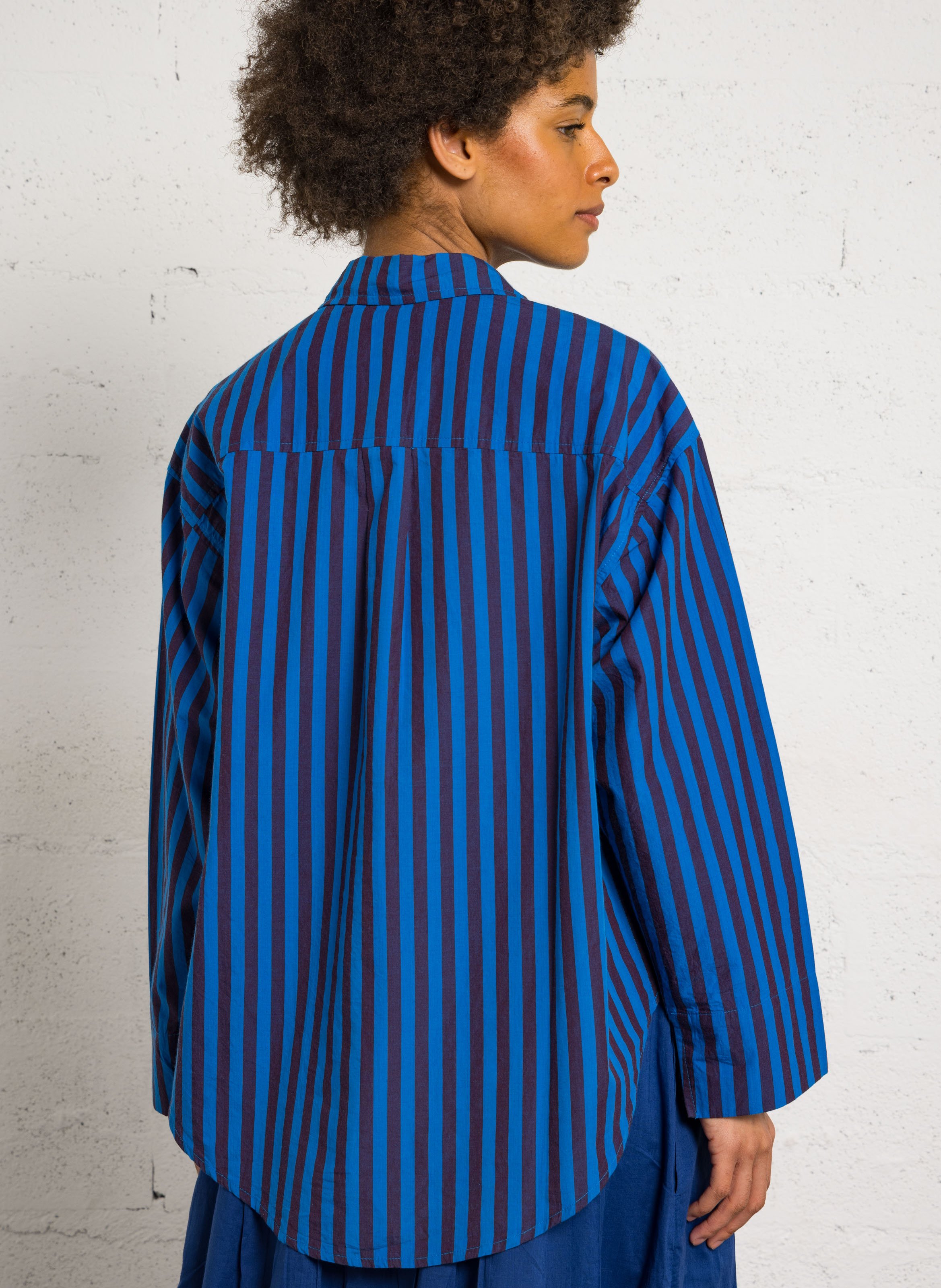 Weites Hemd mit Bio-Baumwollstreifen LEON & HARPER Blau