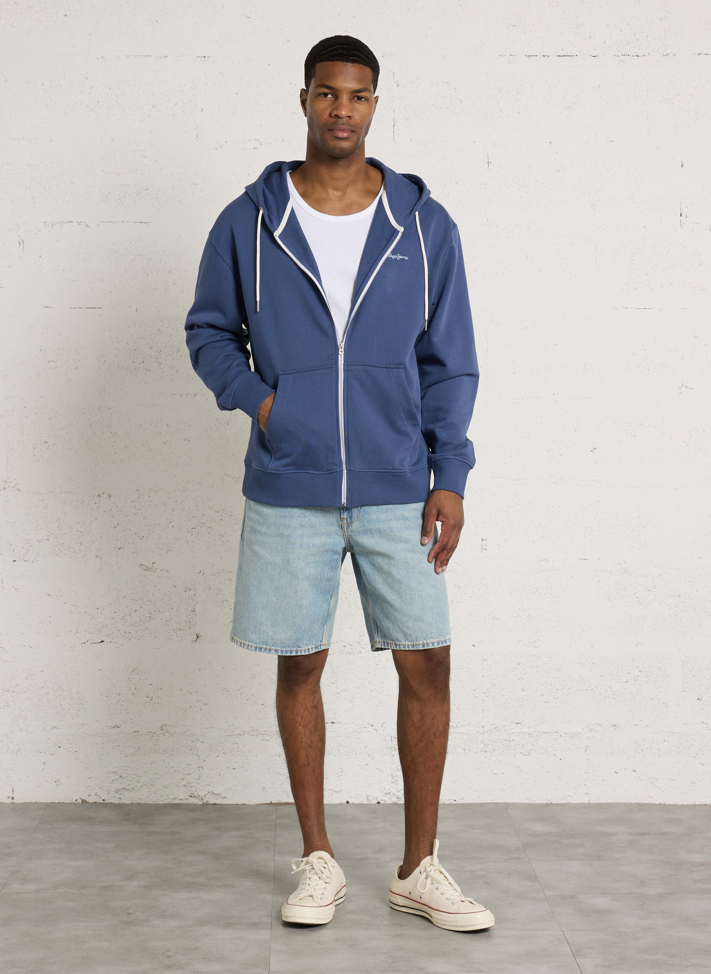 Sweat zippé à capuche droit en coton  PEPE JEANS Bleu