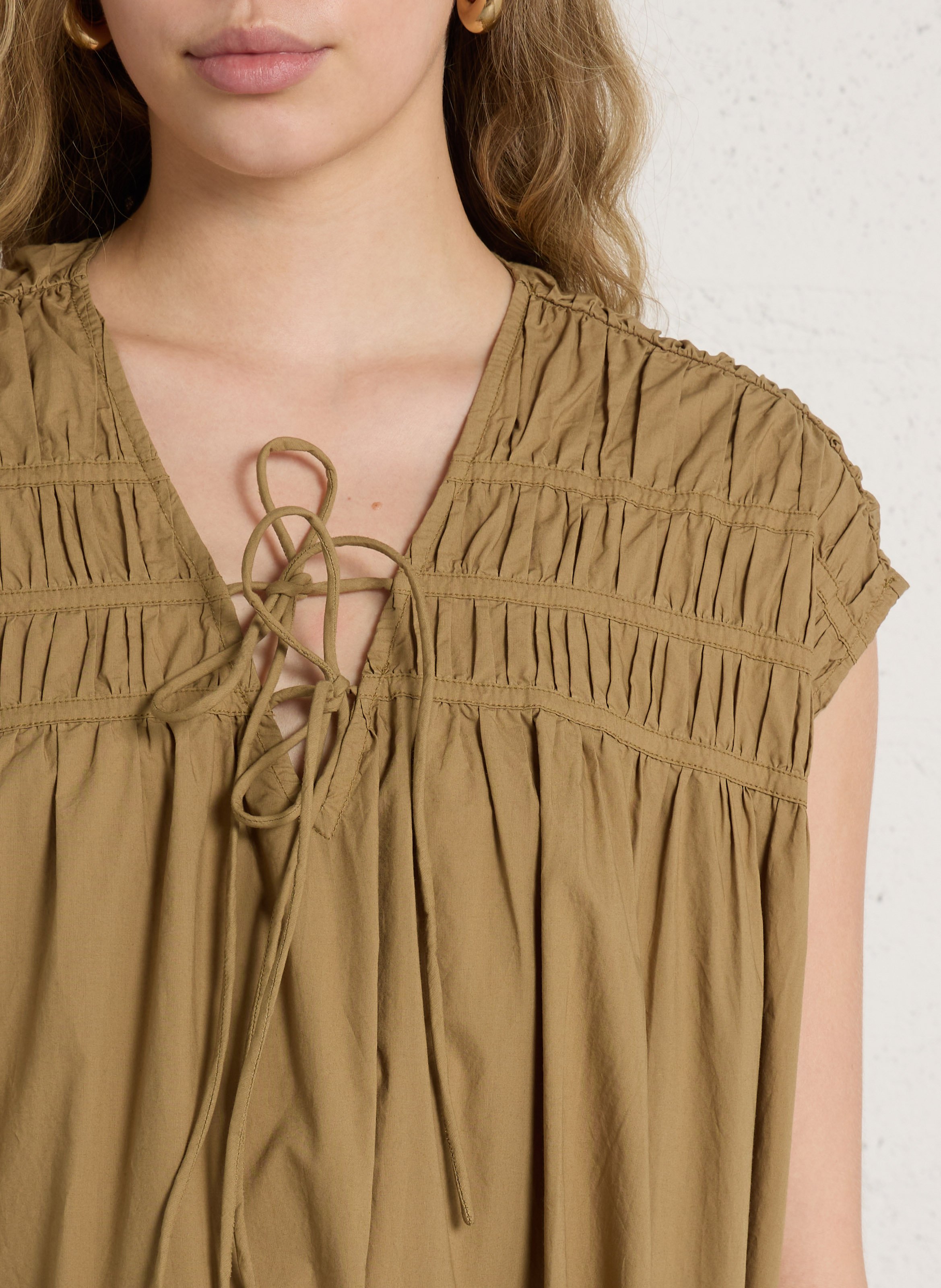 Lange wijde mouwloze effen jurk FEEKA Groen