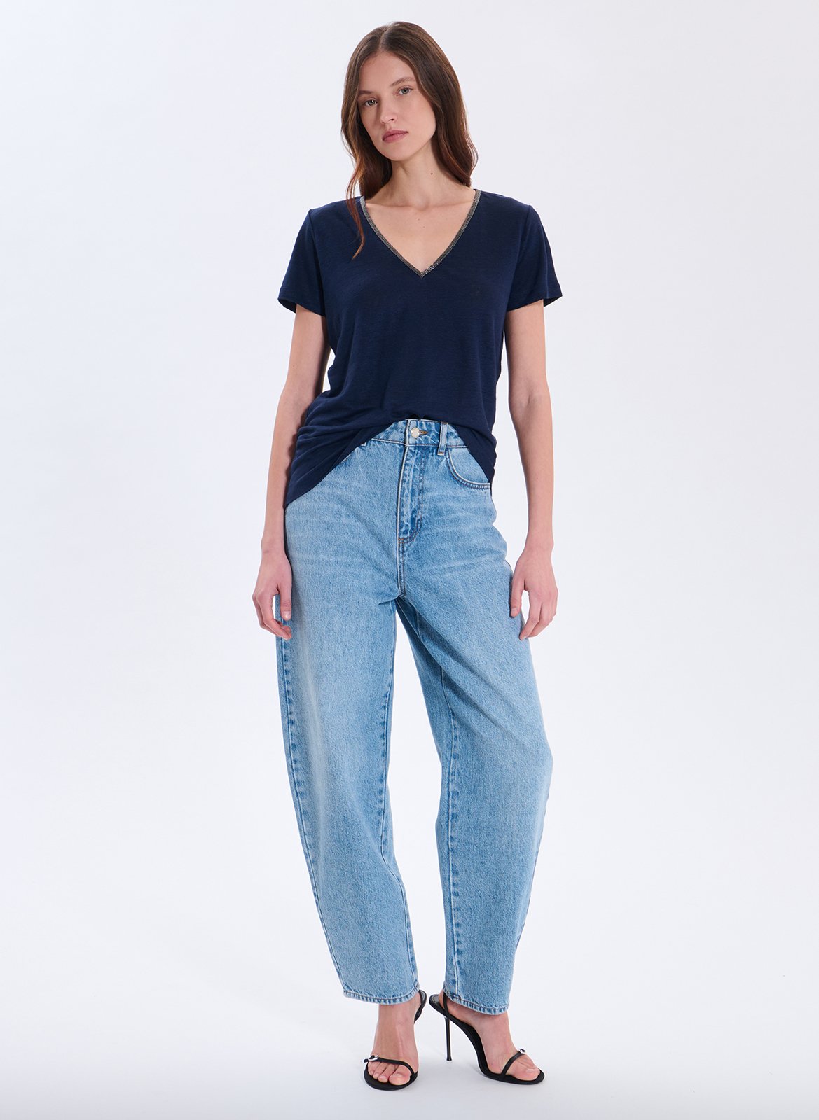 Fine linen V-neck sweater ZAPA Blue