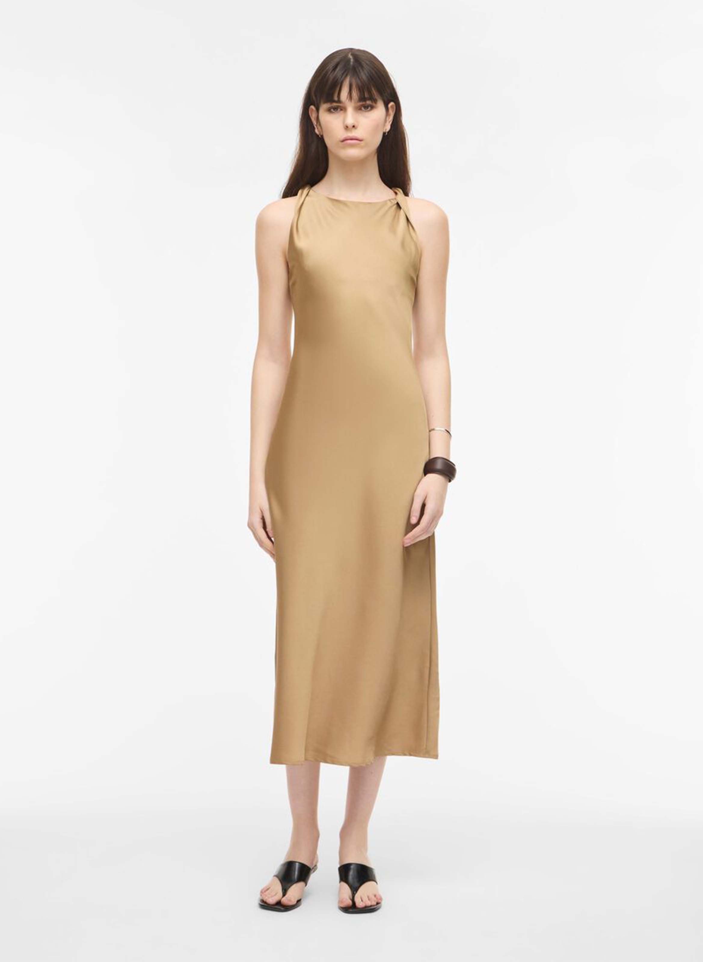 Midi-Kleid mit quadratischem Ausschnitt aus Satin ROUGE EDIT Braun