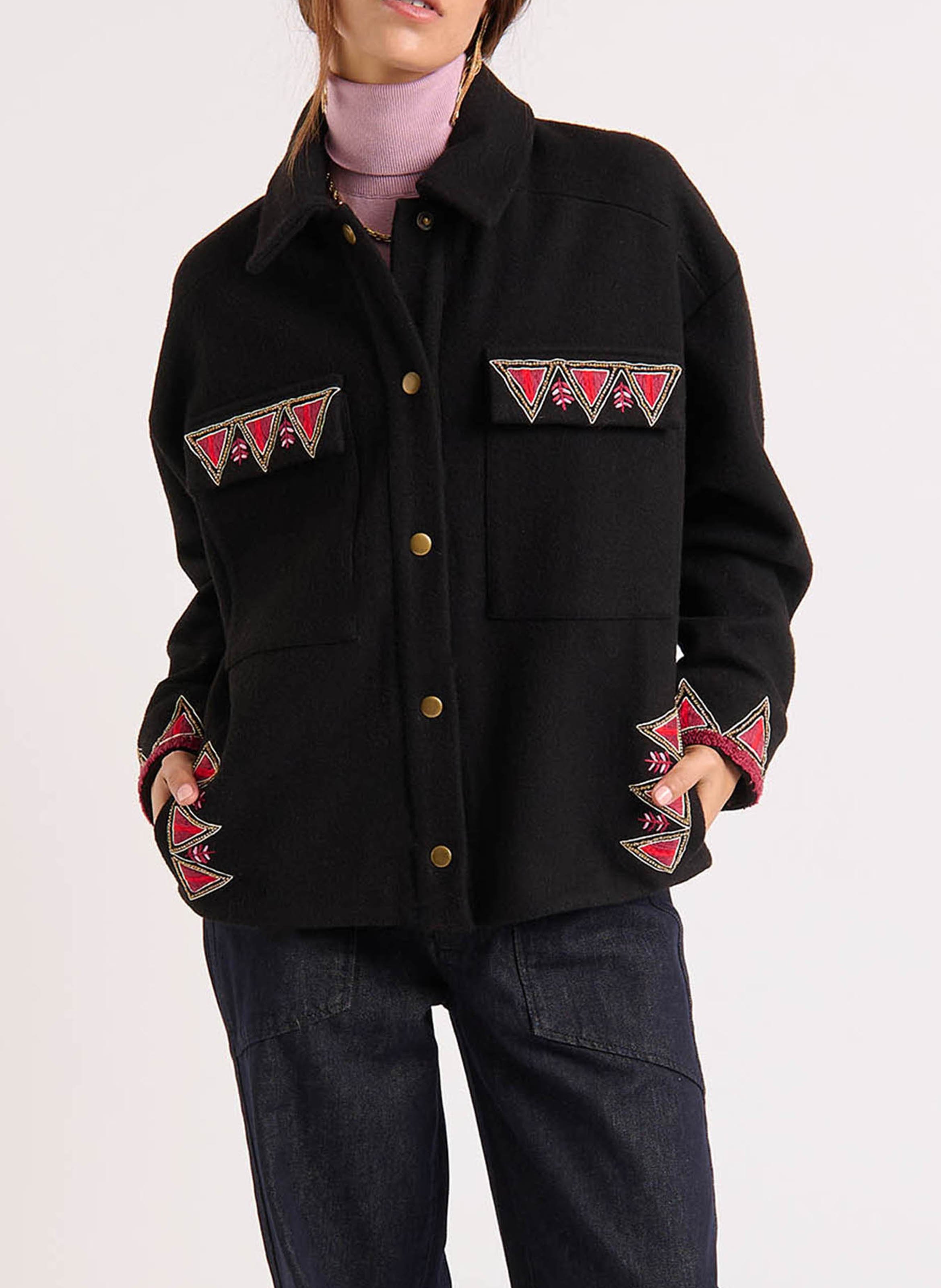 Veste col classique en laine mélangée WILD Noir