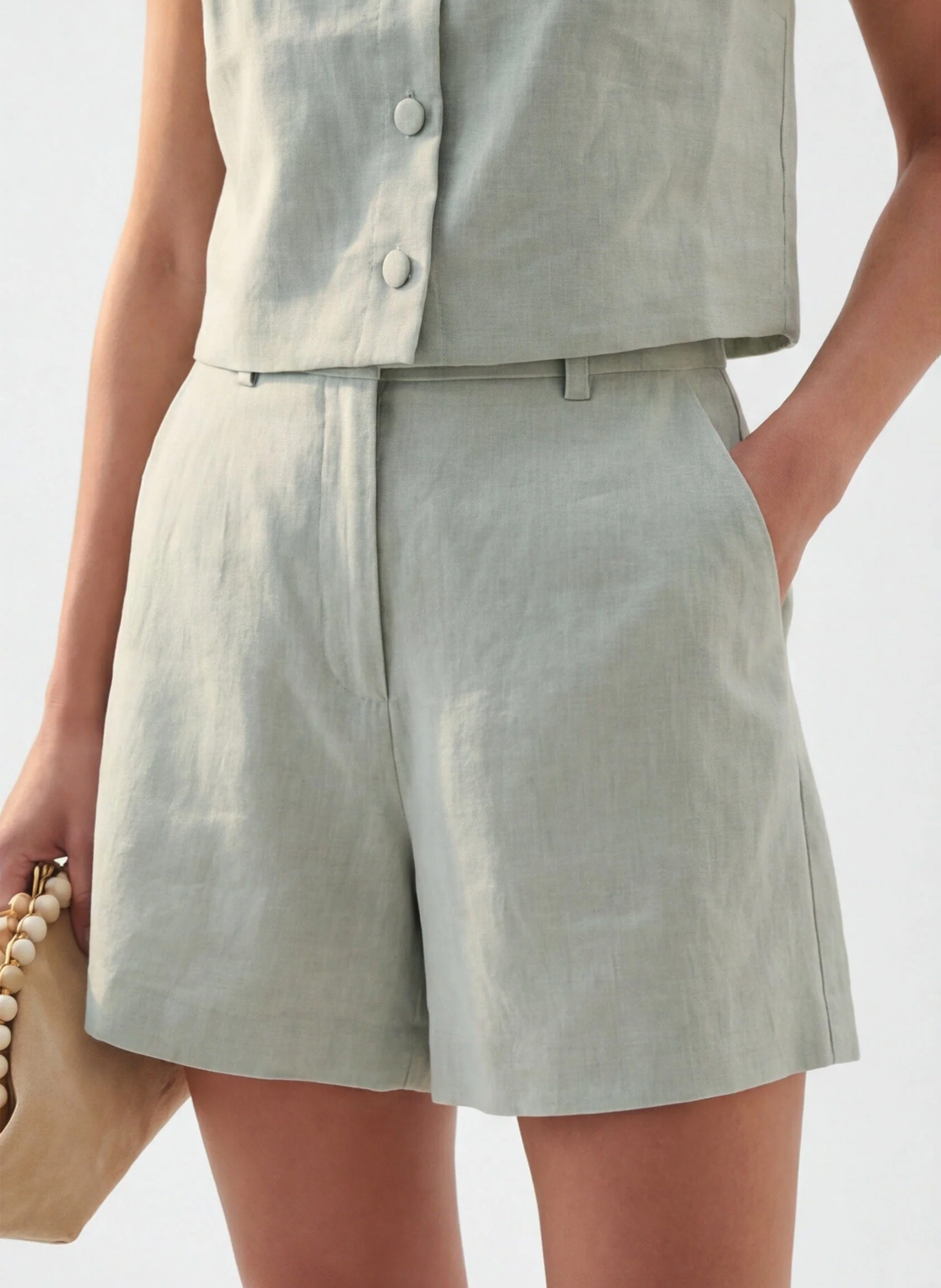 Weite Shorts aus Leinen mit hohem Bund KOOKAI Grun