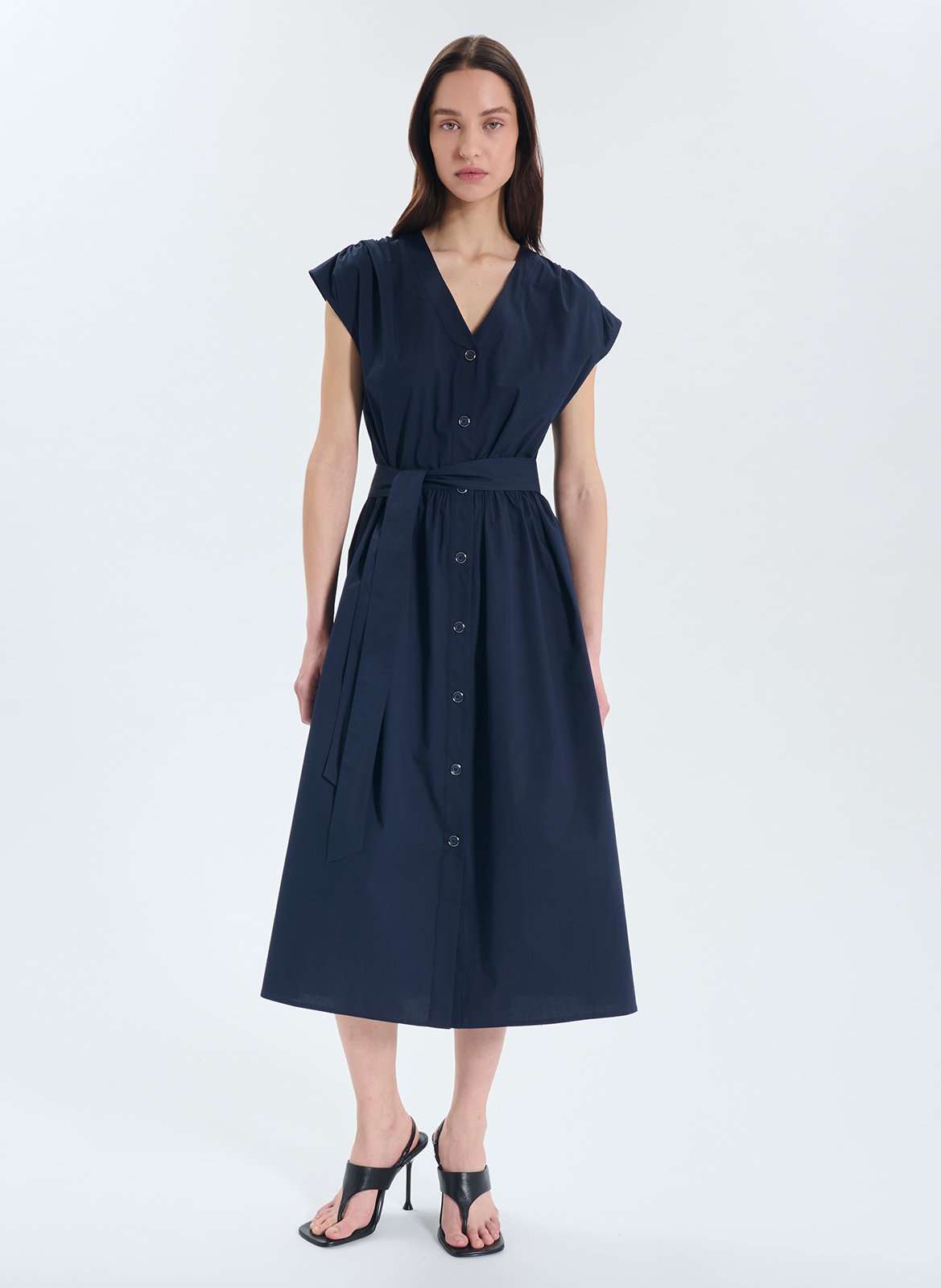 Long cotton-blend V-neck dress ZAPA Blue