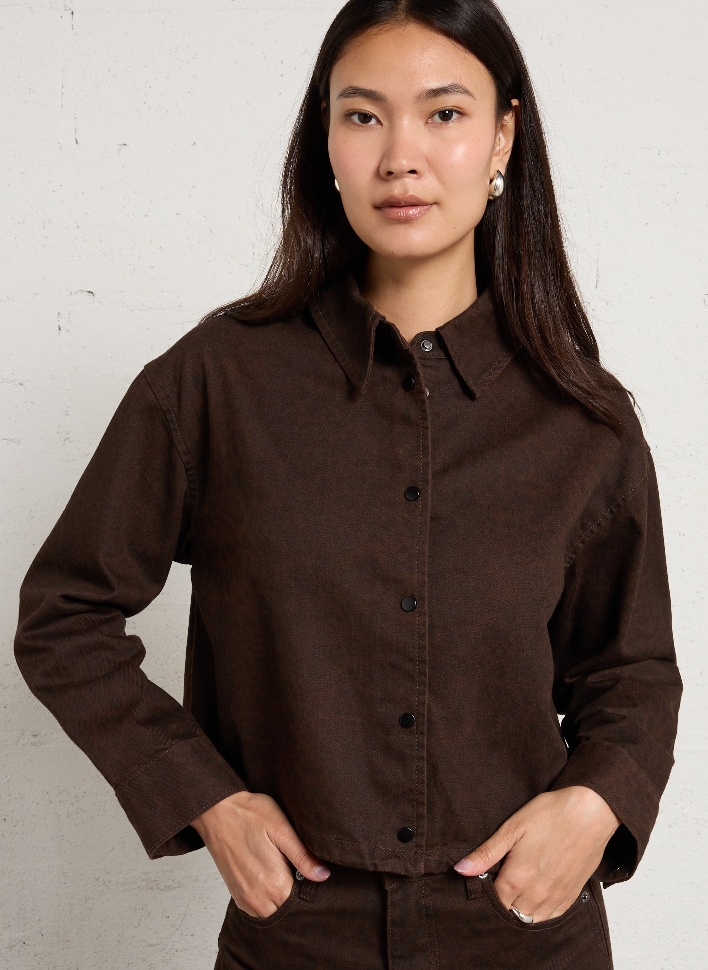 Oversized jacket with classic collar in printed cotton blend SUNCOO