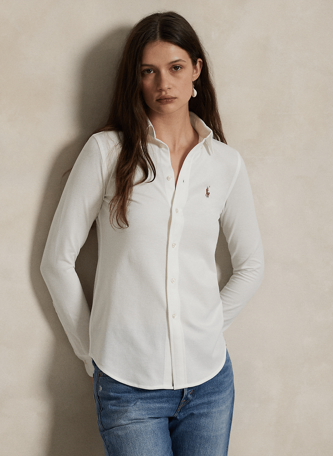 Chemise col américain cintrée en coton POLO RALPH LAUREN Blanc