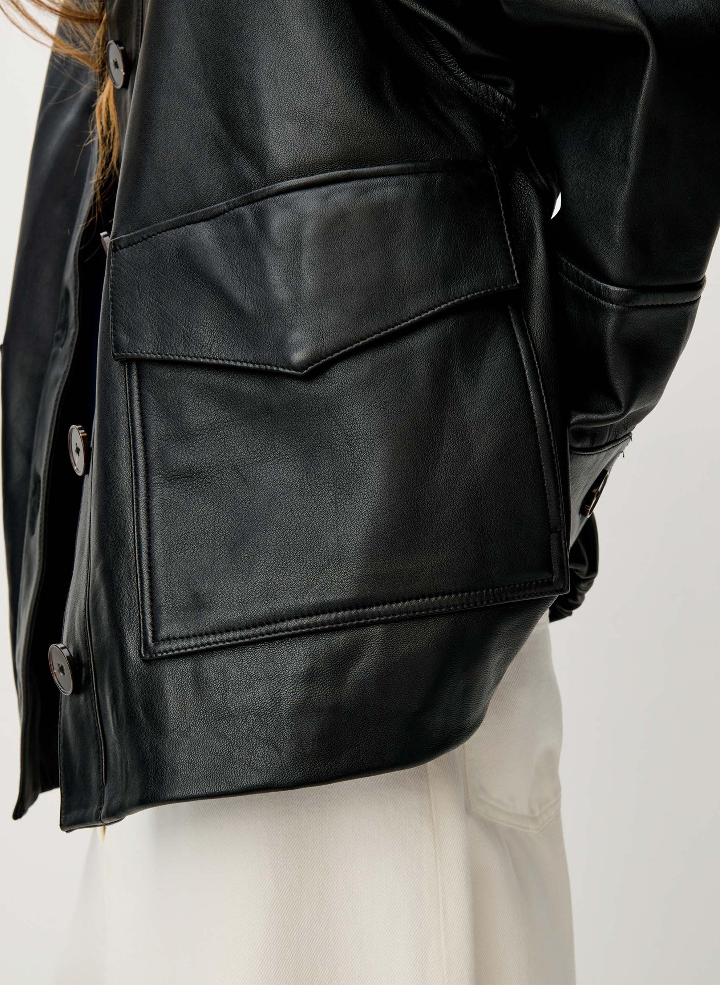 Oversized buttoned leather jacket SESSUN Black