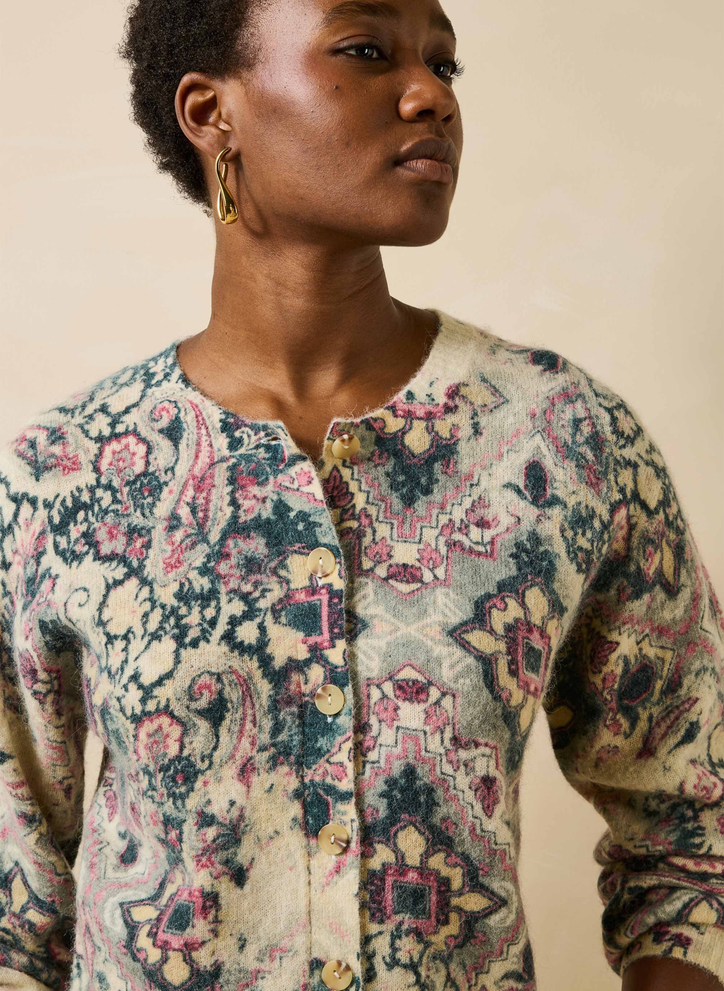 Oversized printed wool blend vest LA FEE MARABOUTEE White