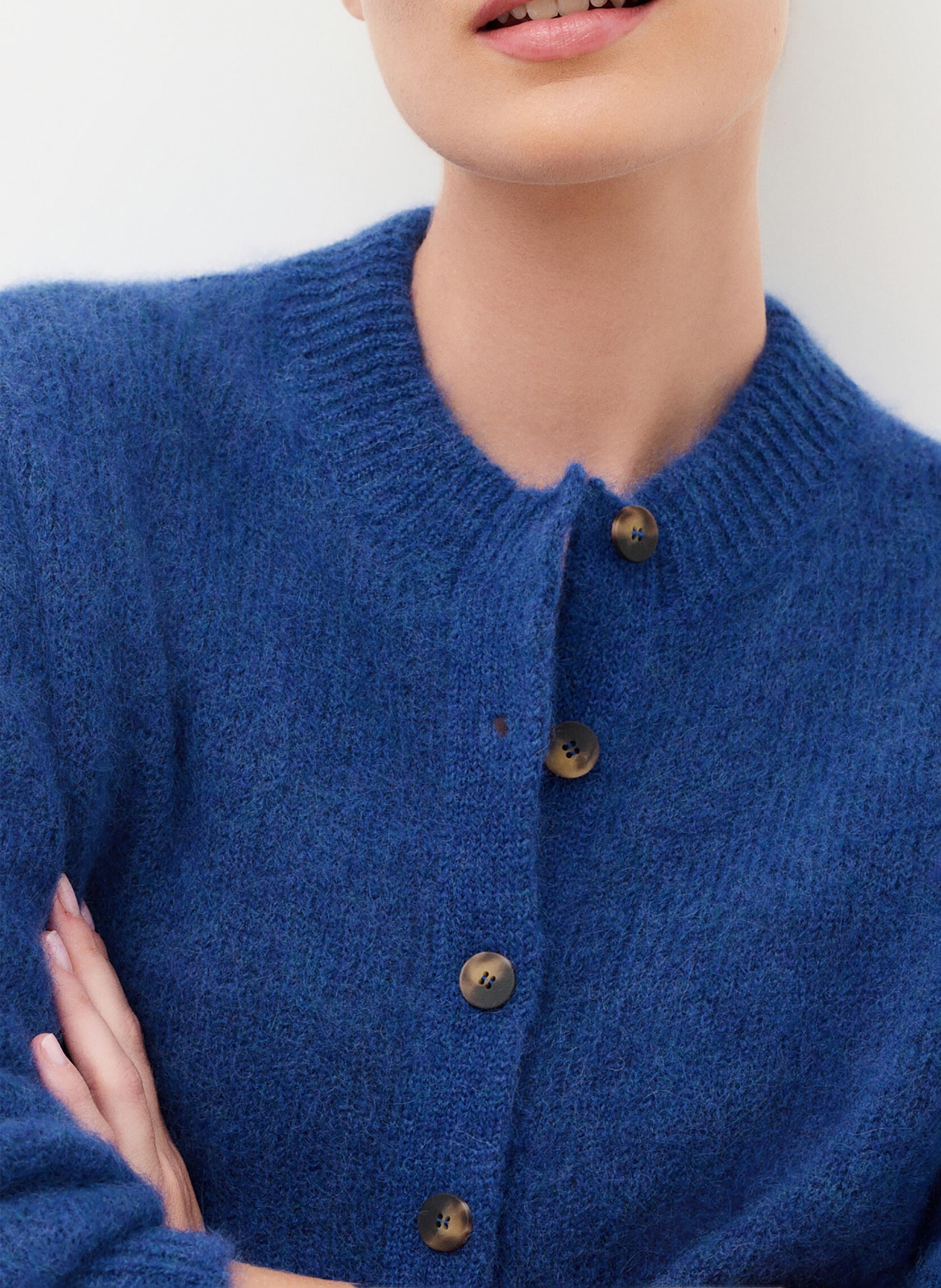 Gebreide vest met ronde hals en knoopsluiting in gemengde alpaca. CAROLL Blauw