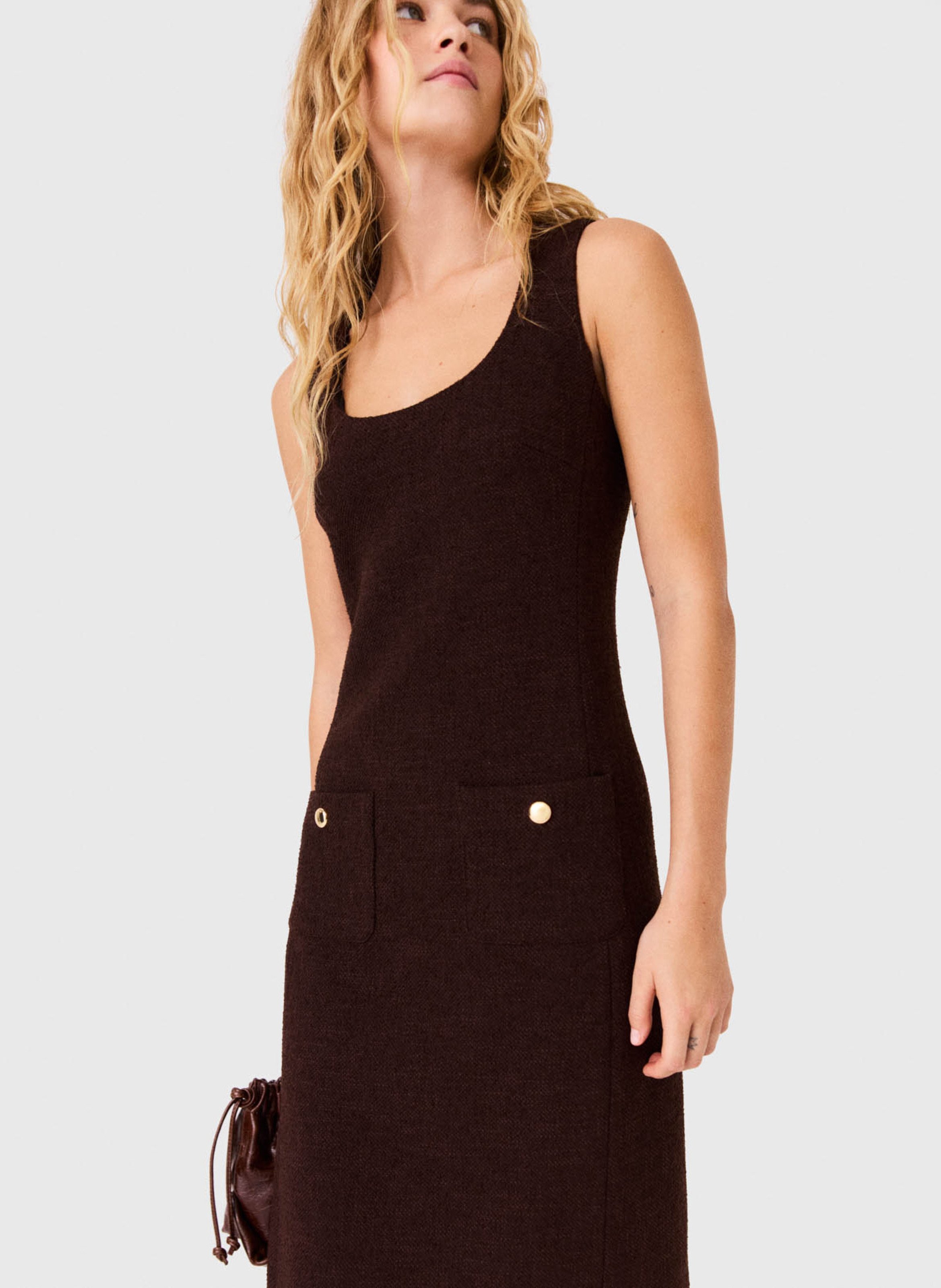 Midi jurk met ronde halslijn en getailleerd silhouet MAJE Bruin