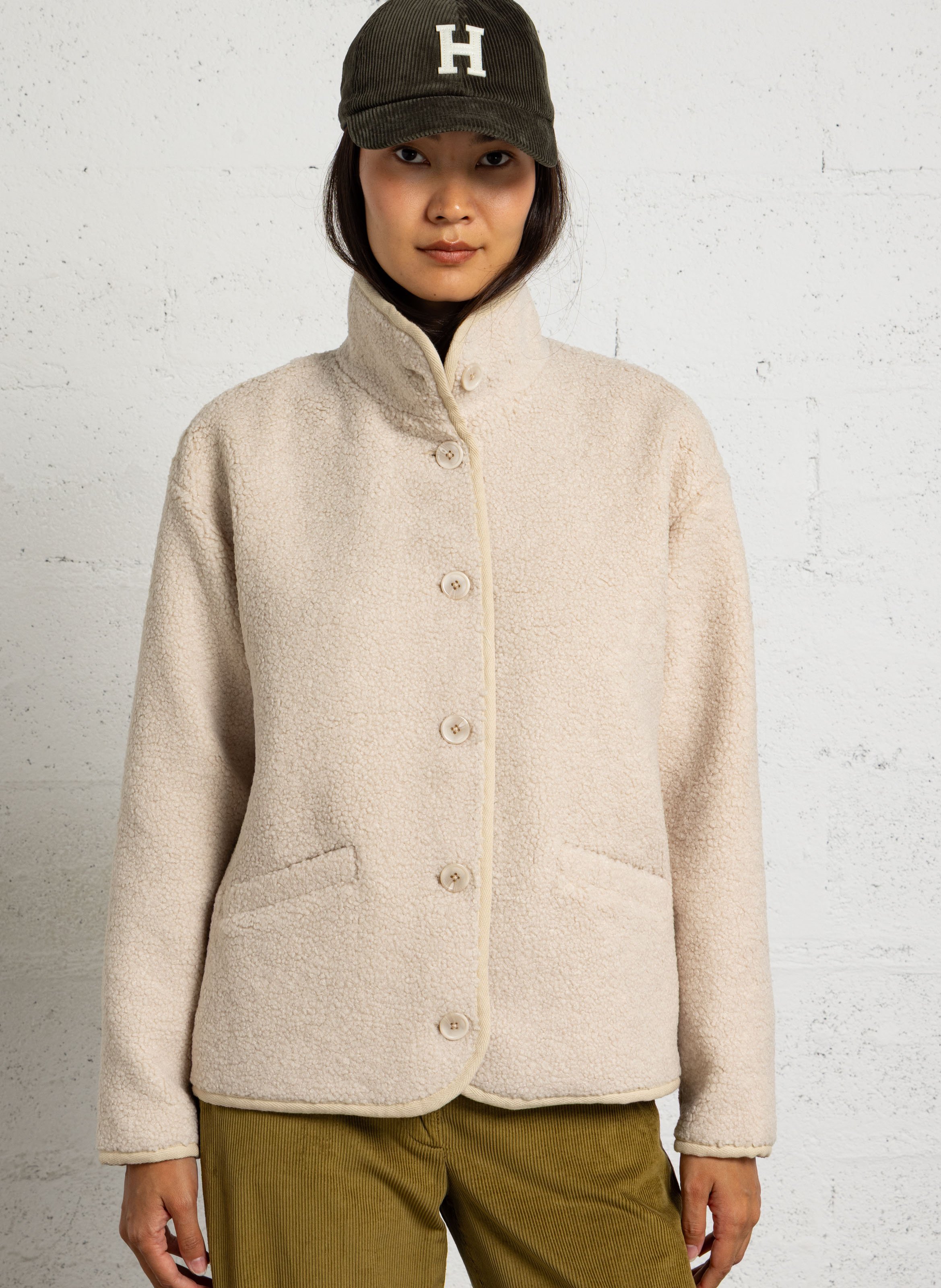 Straight jacket with high collar in bouclé wool JC SOPHIE
