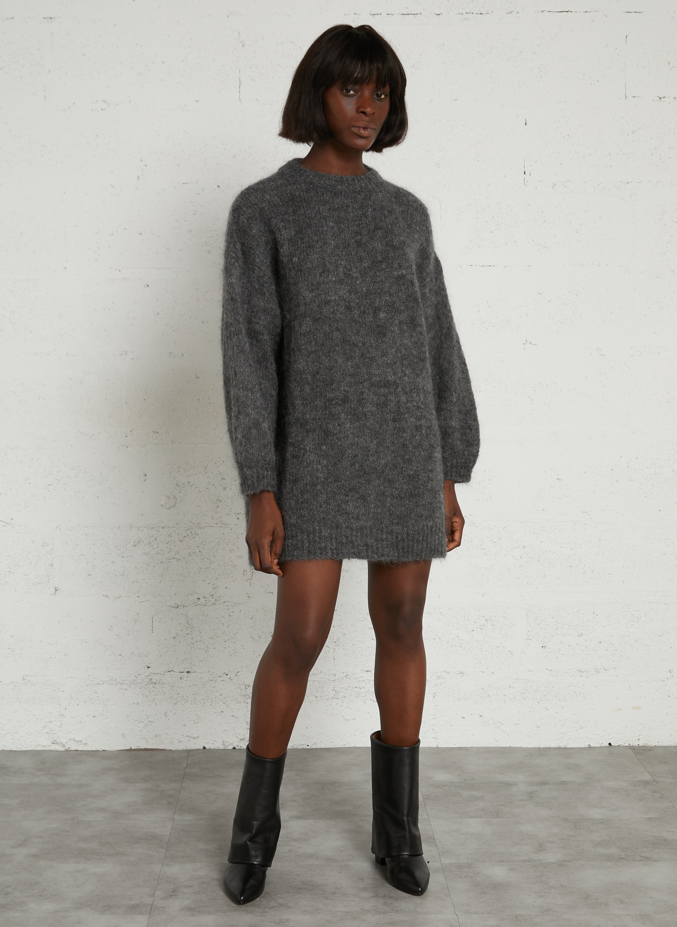Round-neck wool-blend sweater dress DES PETITS HAUTS Grey