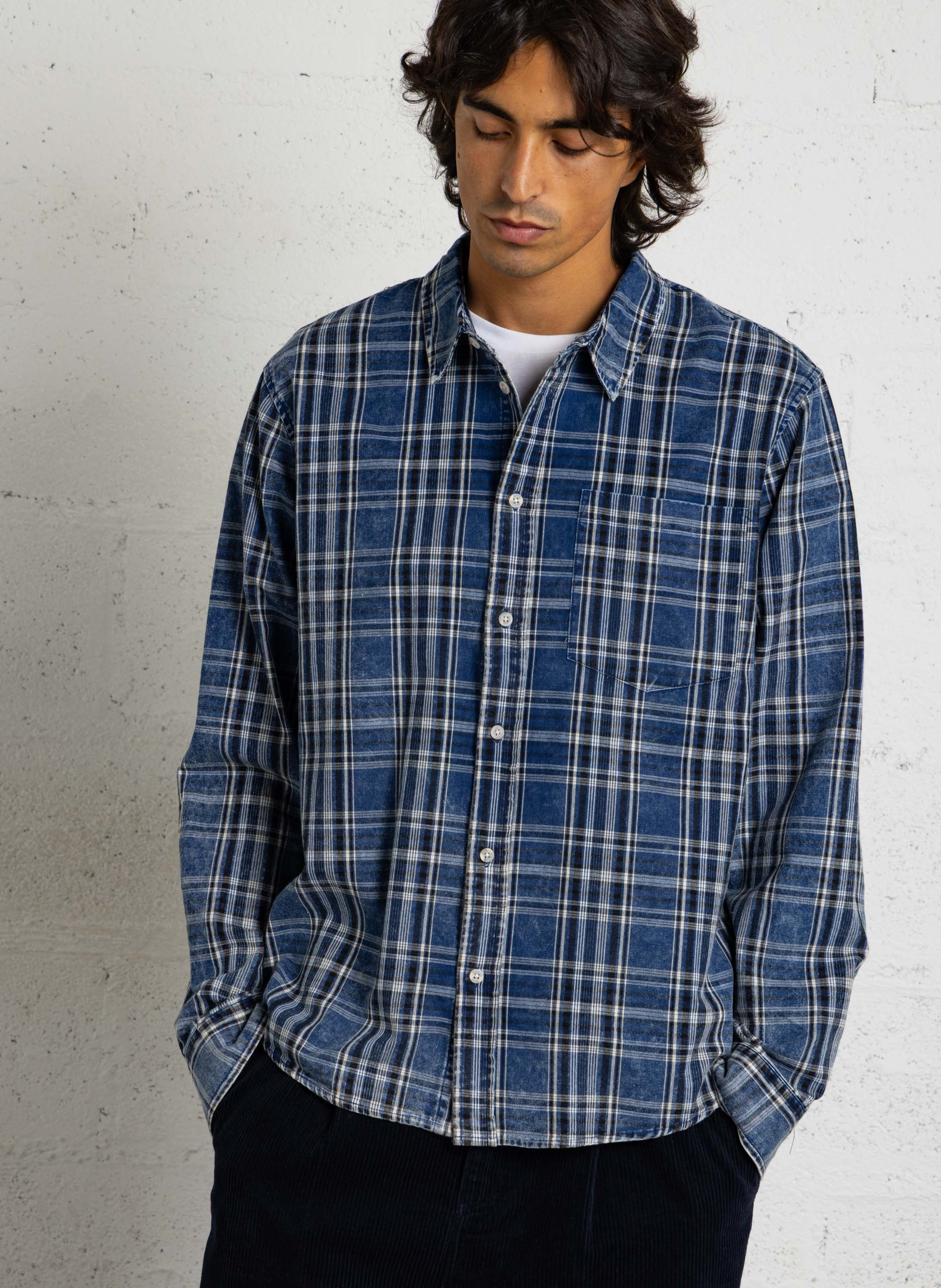 Kariertes Hemd im Used-Look SOLID Blau