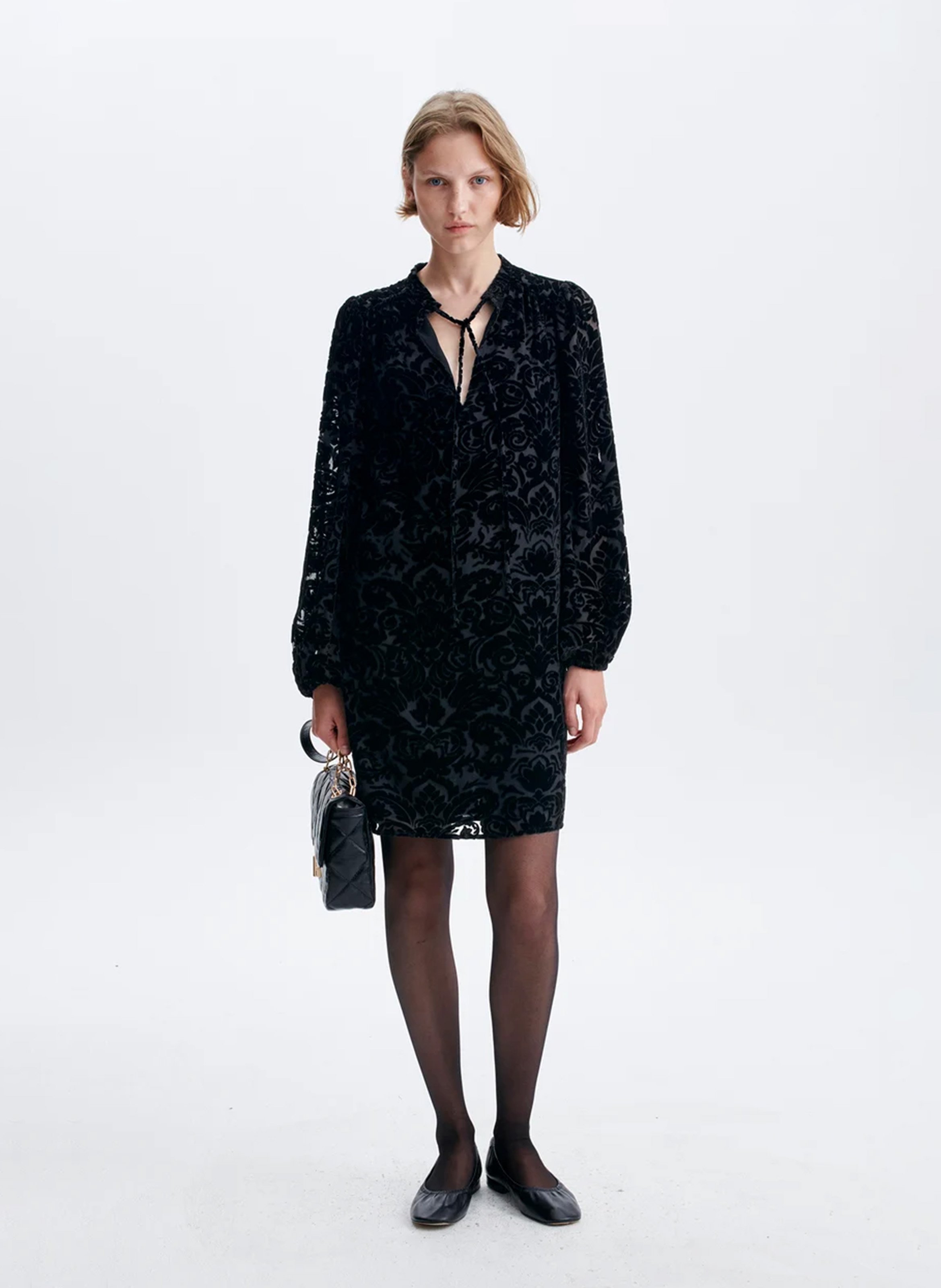 Short flared dress in jacquard velvet VANESSA BRUNO Black