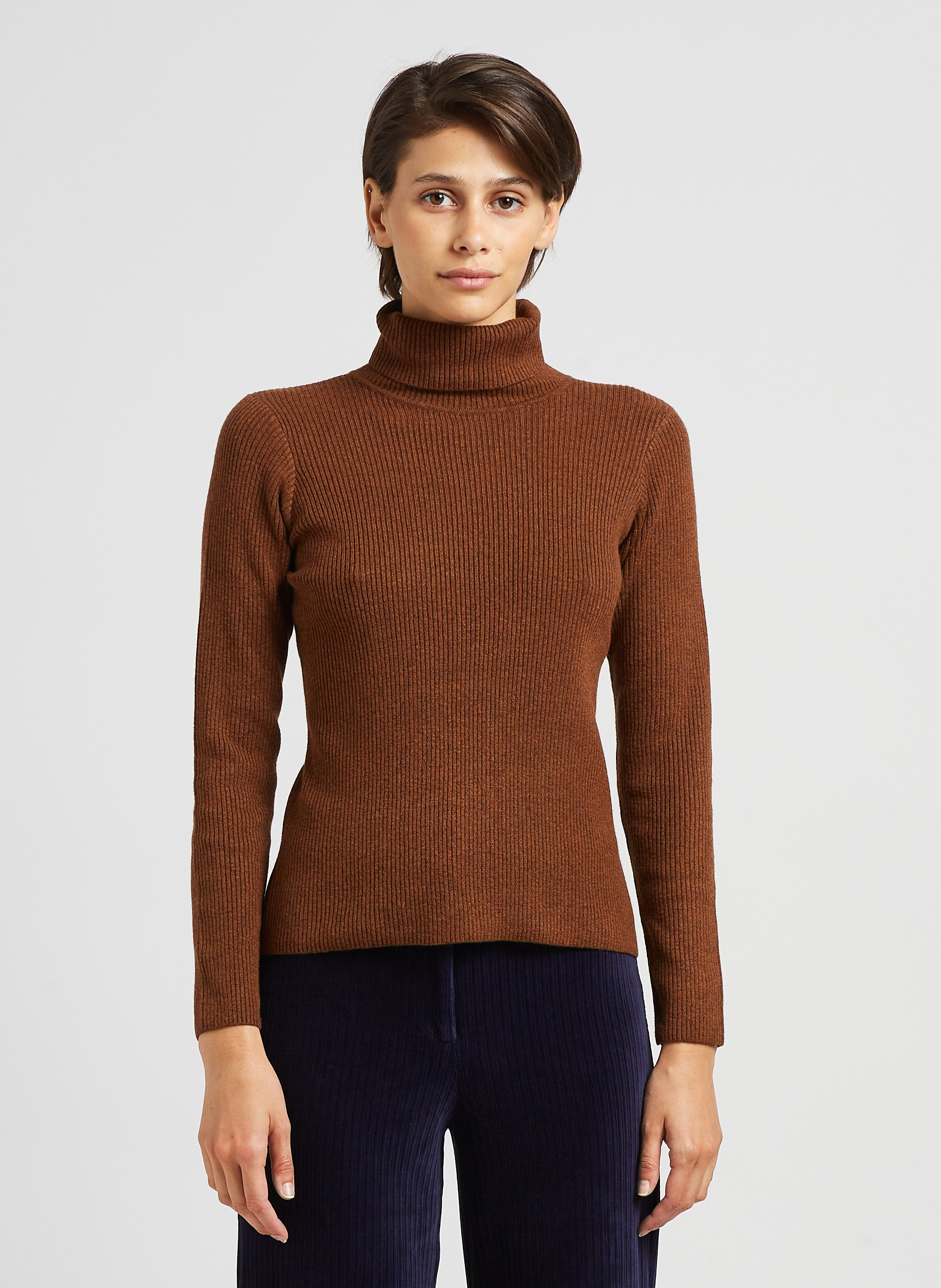 Col roulé outlet femme marron