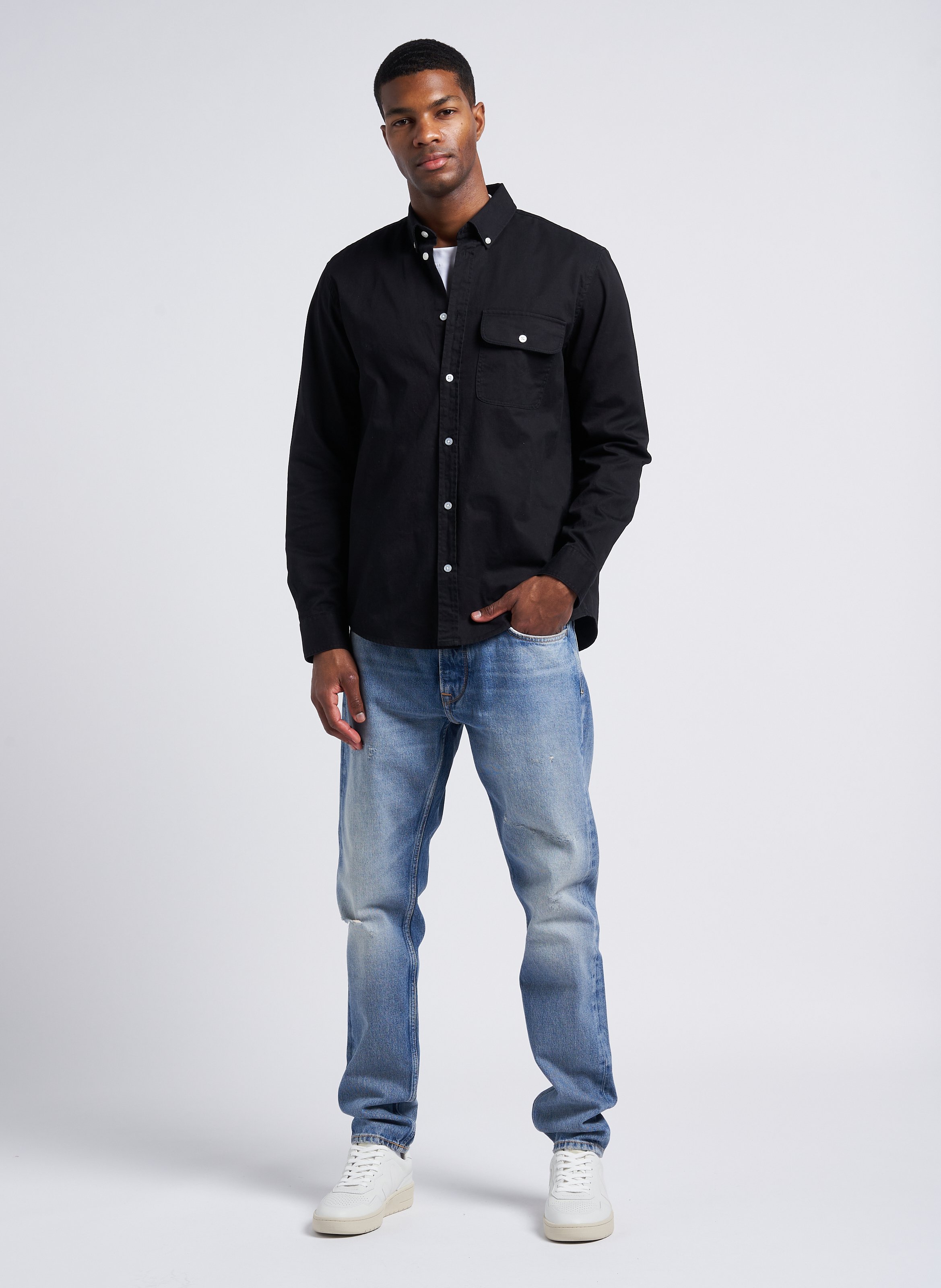 Straight cotton shirt with classic collar MINIMUM Black