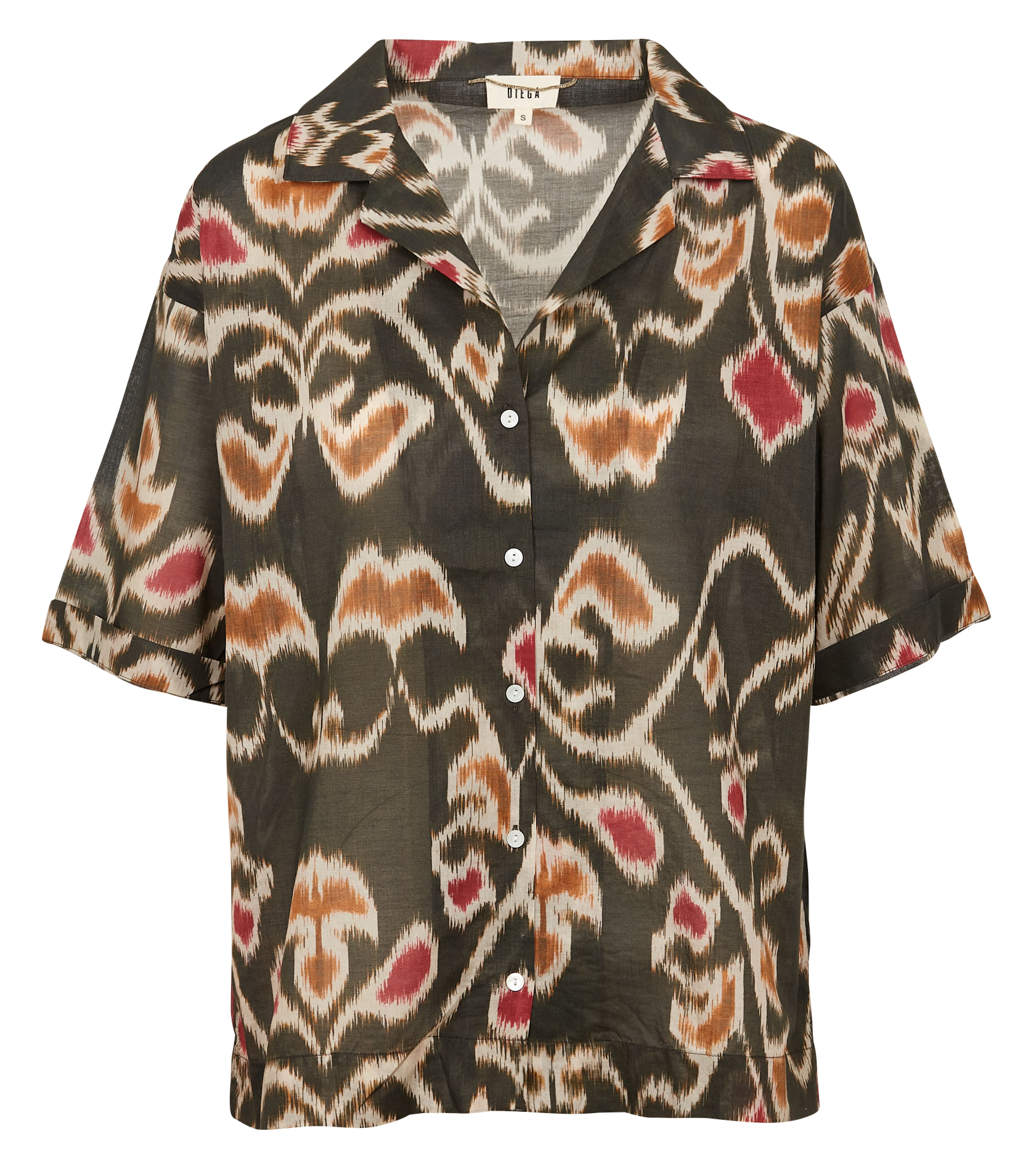 Chemise col tailleur imprimée en coton DIEGA Marron