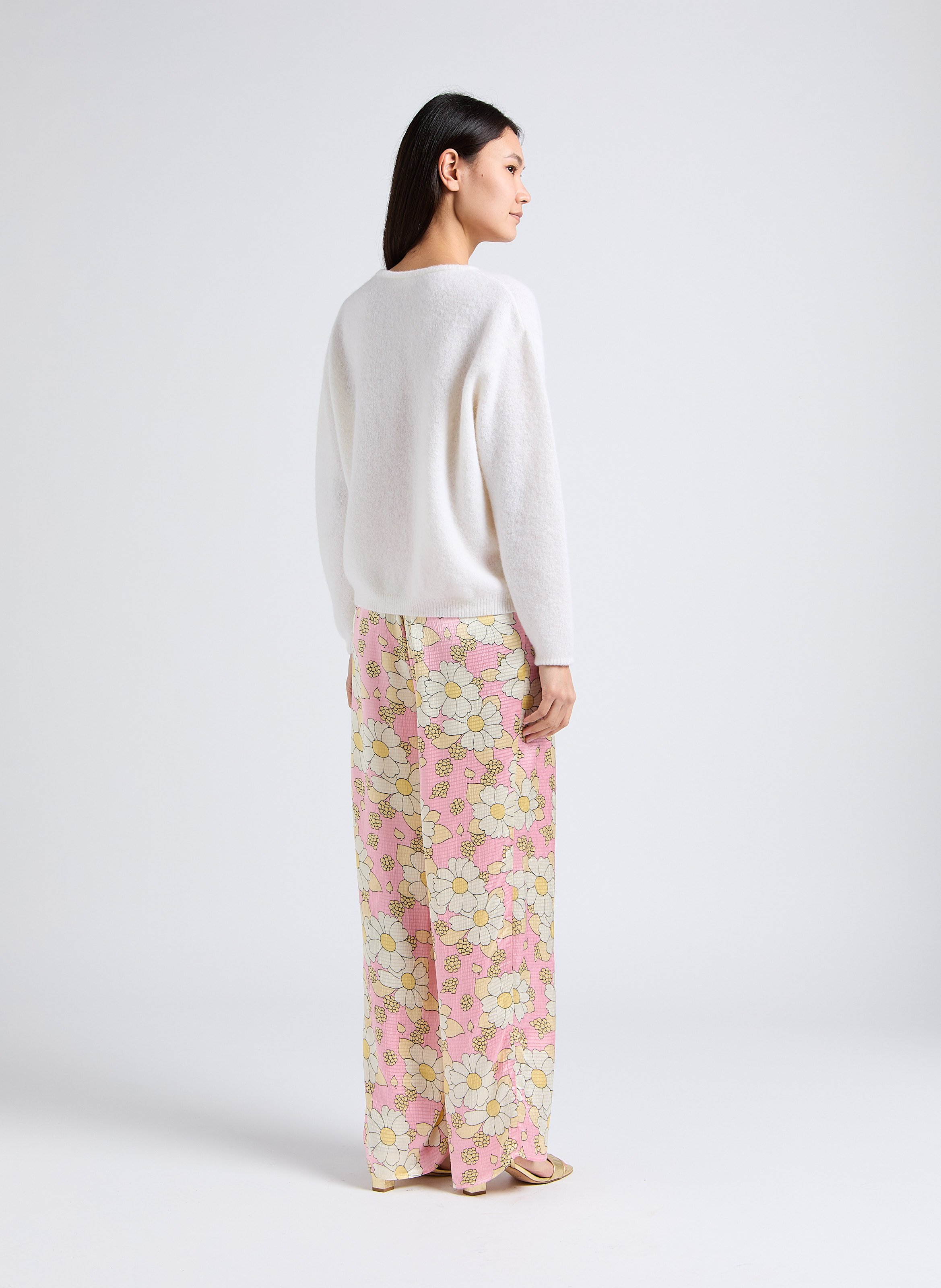 Wollmix-Strickjacke mit Rundhalskragen AMERICAN VINTAGE Weiss