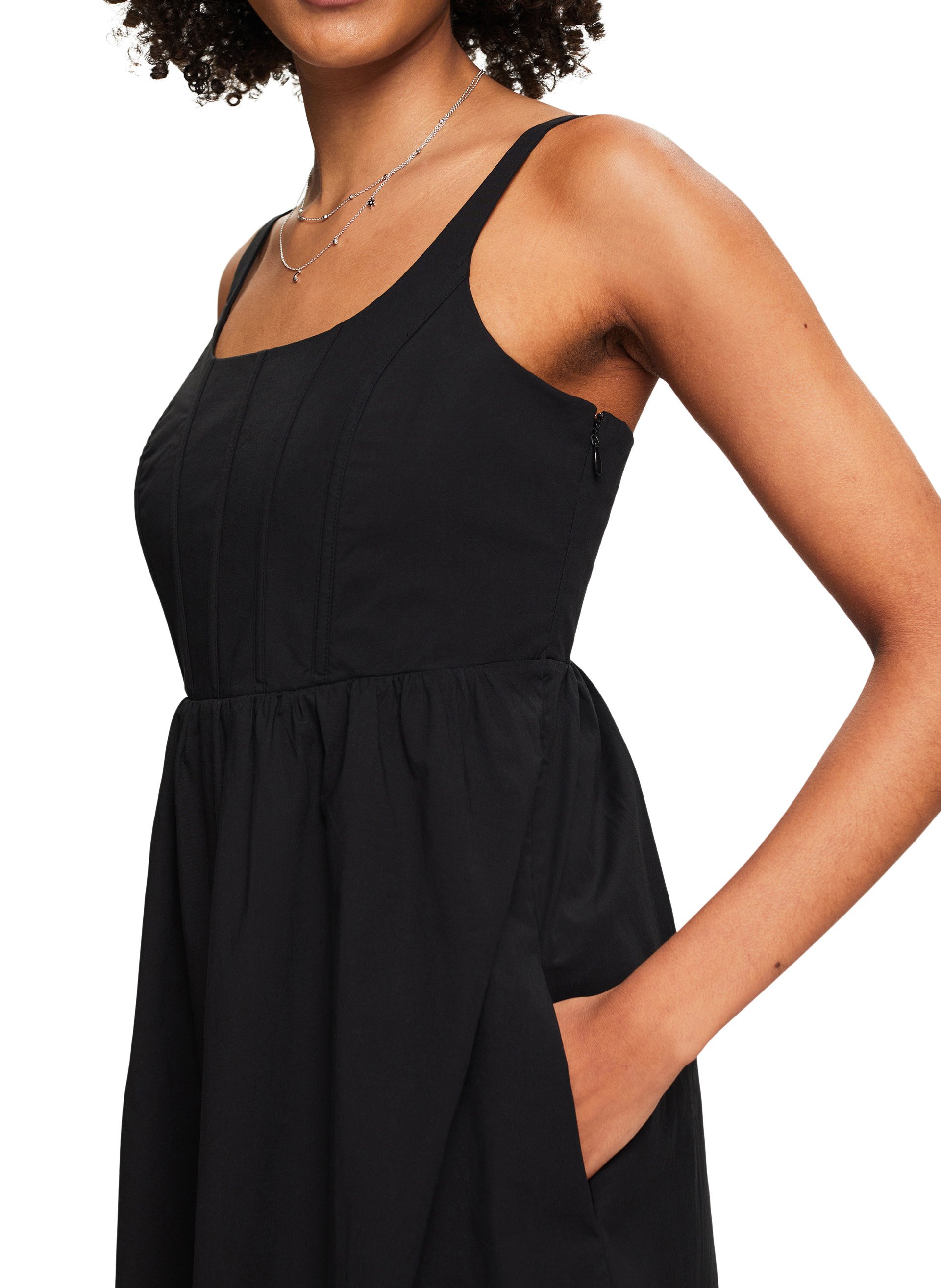 Midi dress with straps in blended cotton ESPRIT Black