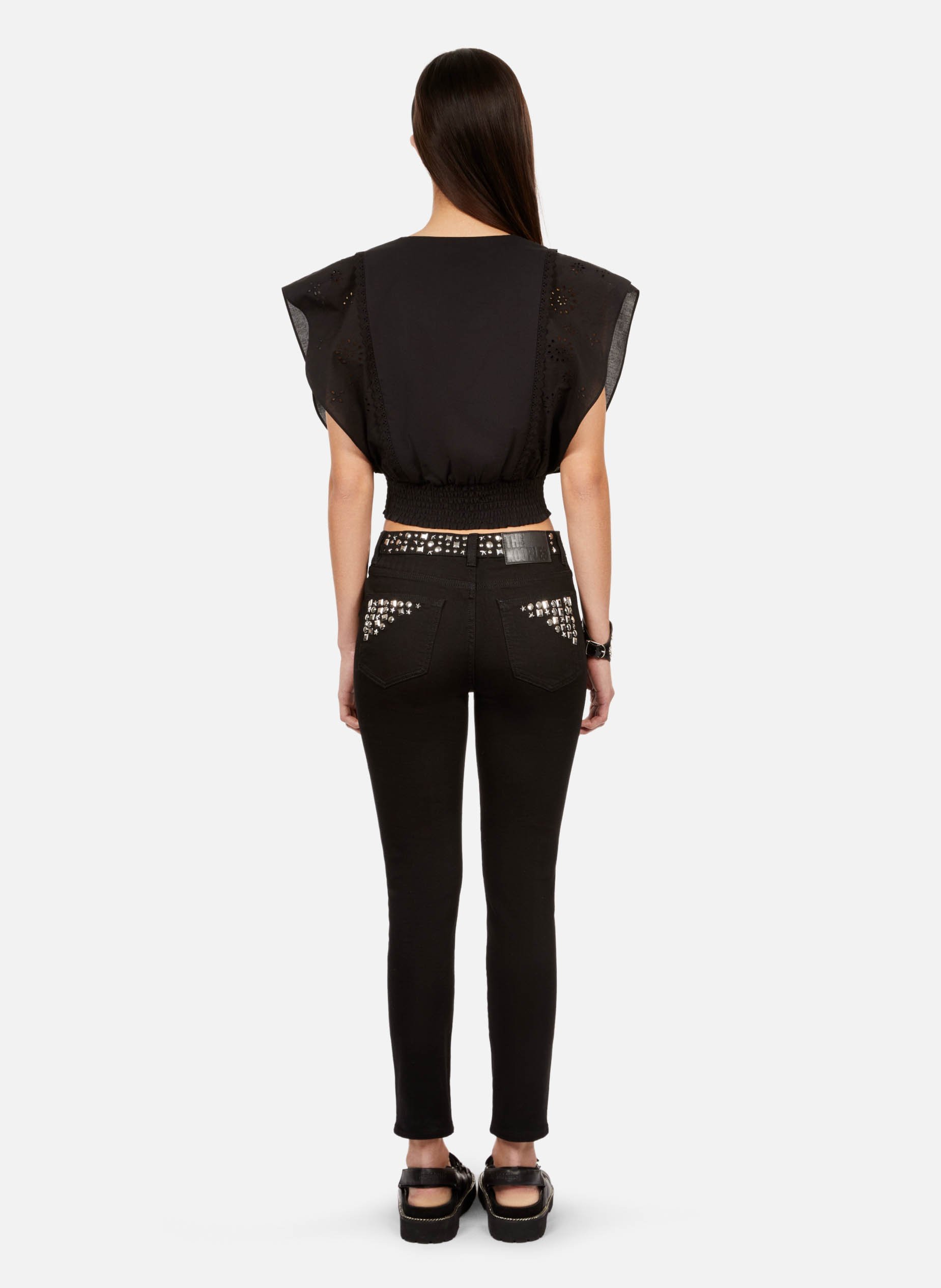 Top court brodé en coton THE KOOPLES Noir