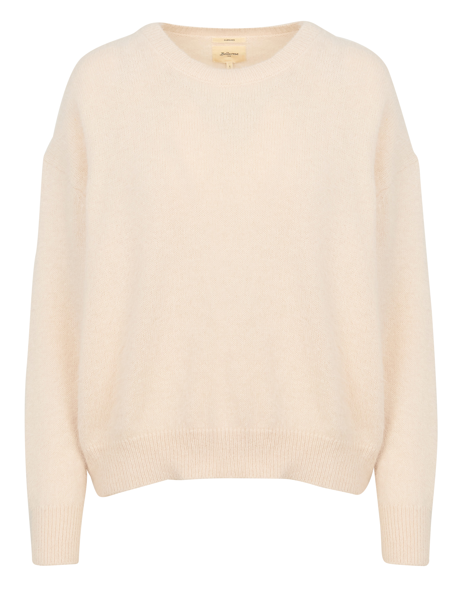 Pull ample col rond en laine mélangée Beige