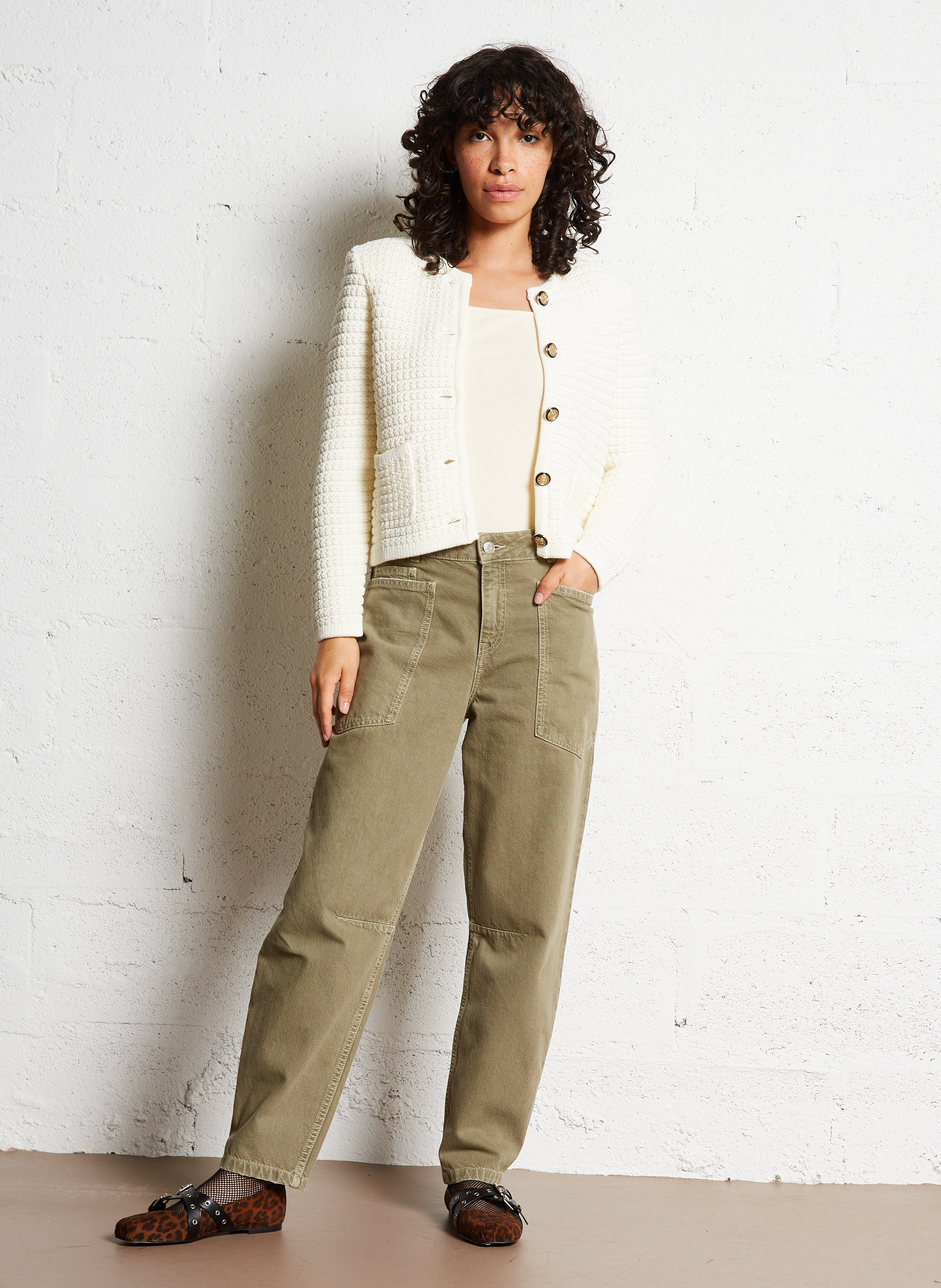 Gilet droit col rond en coton mélangé BA&SH Beige