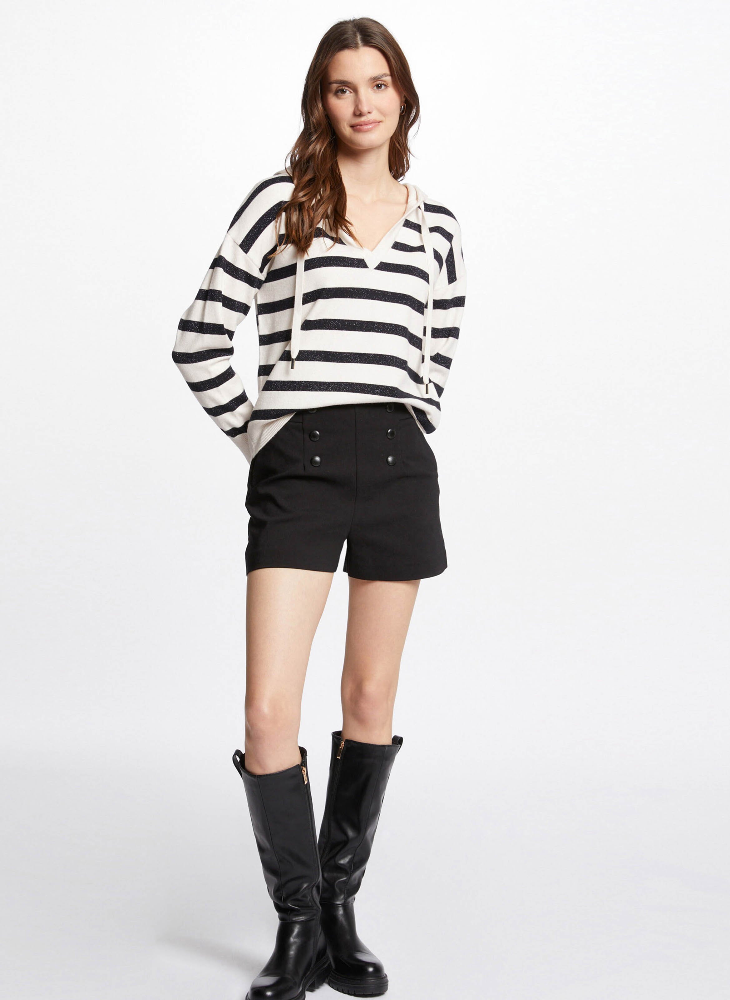 Pull col V à rayures Beige