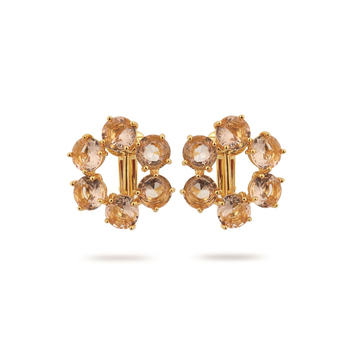 La Diamantine apricot flower and six round stone post earrings LES NEREIDES Pink