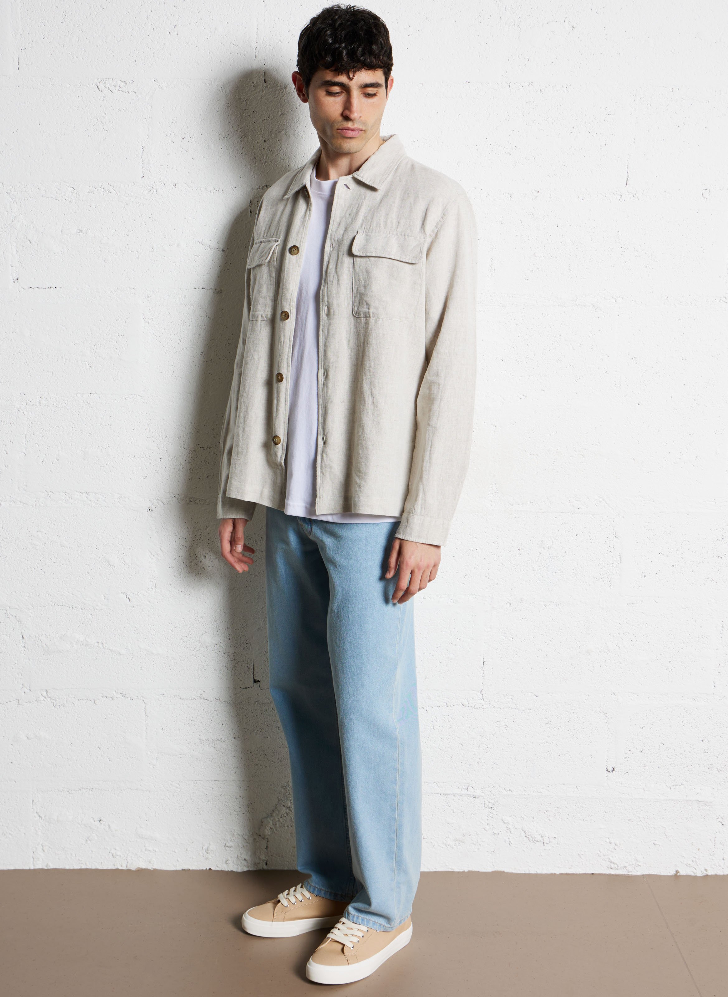 Regular linen blend shirt SELECTED Beige