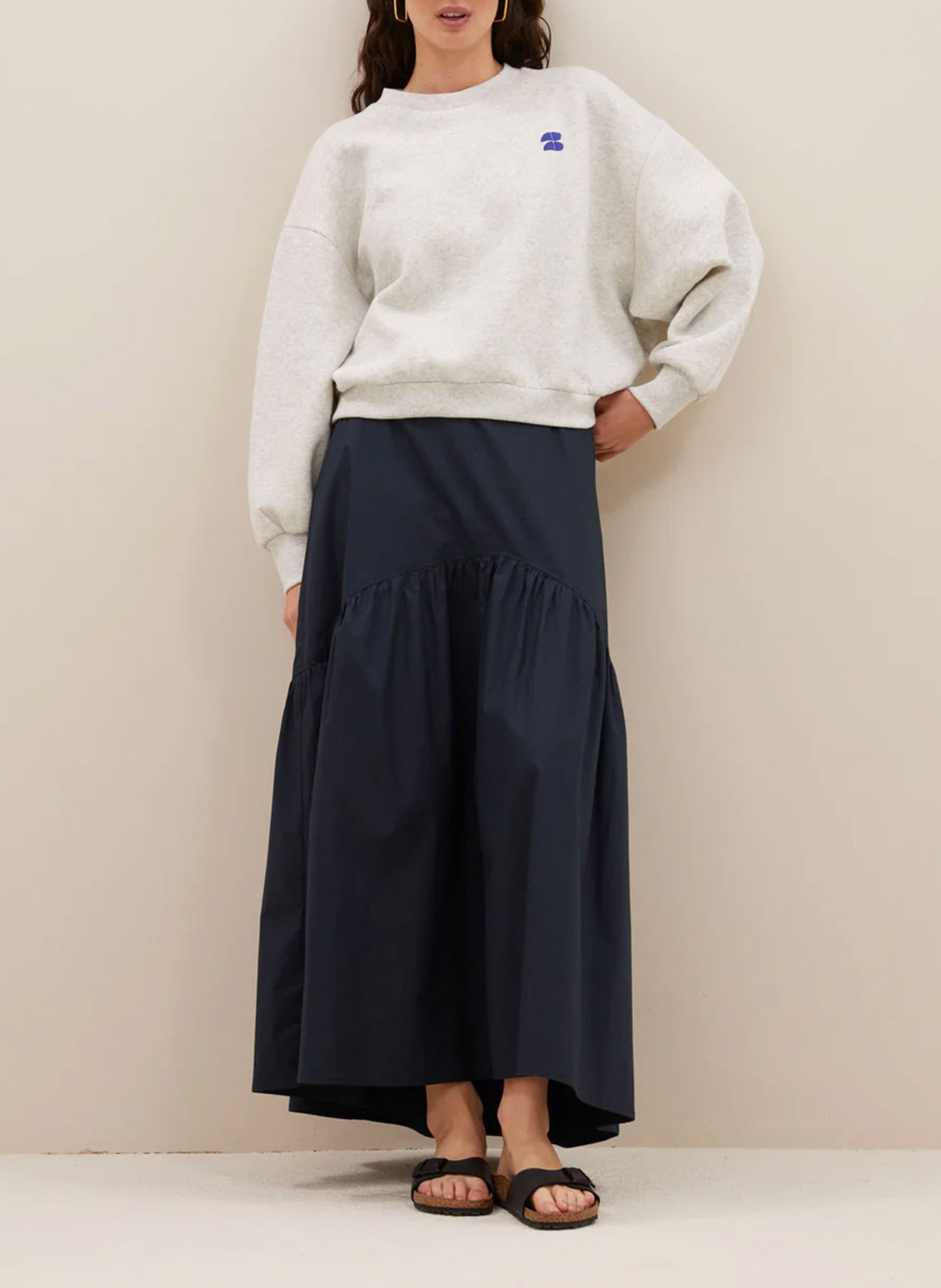 Jupe longue évasée à plis BY BAR Bleu