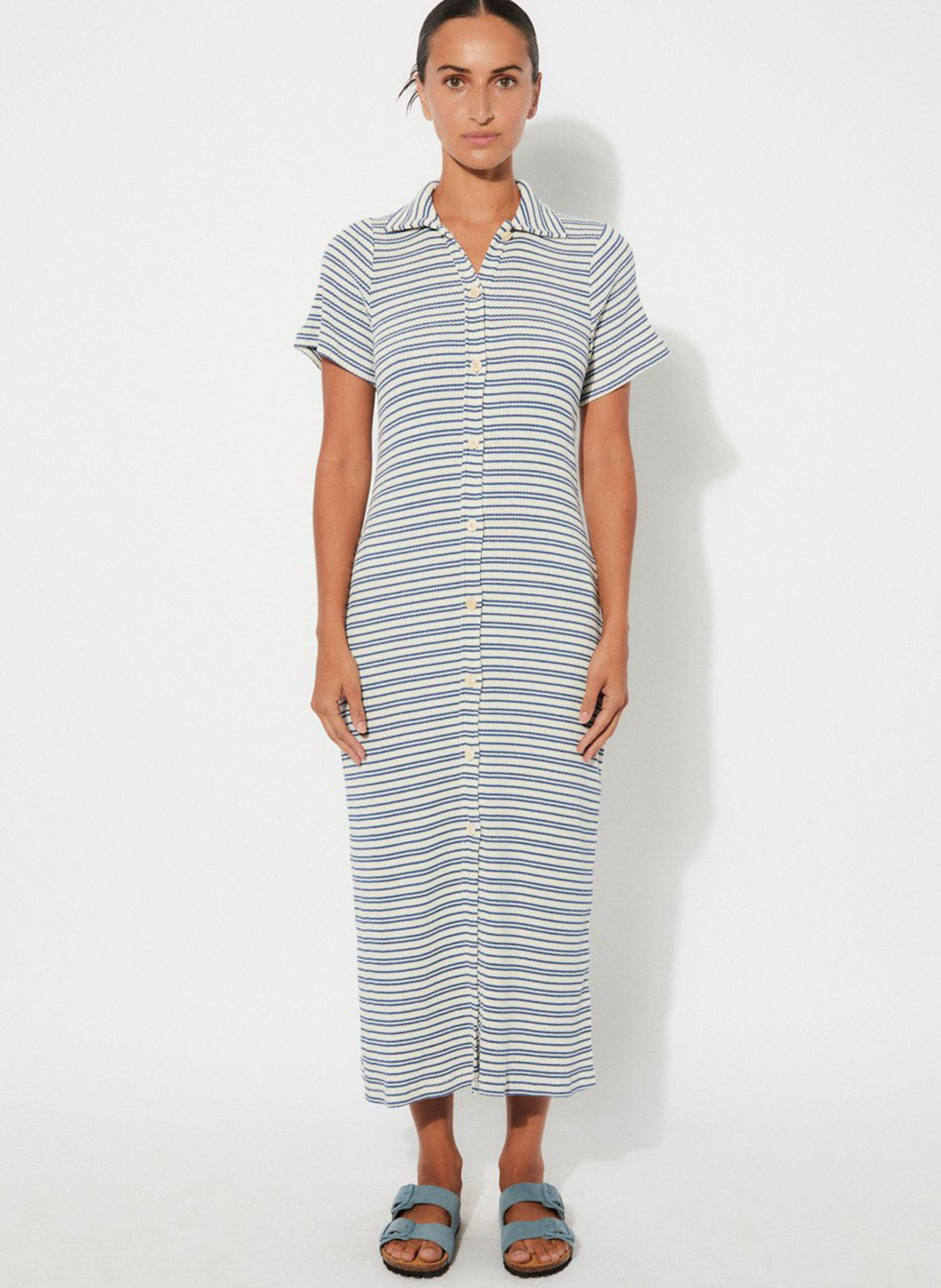 Robe midi en fibres recyclées à rayures RITA ROW Bleu